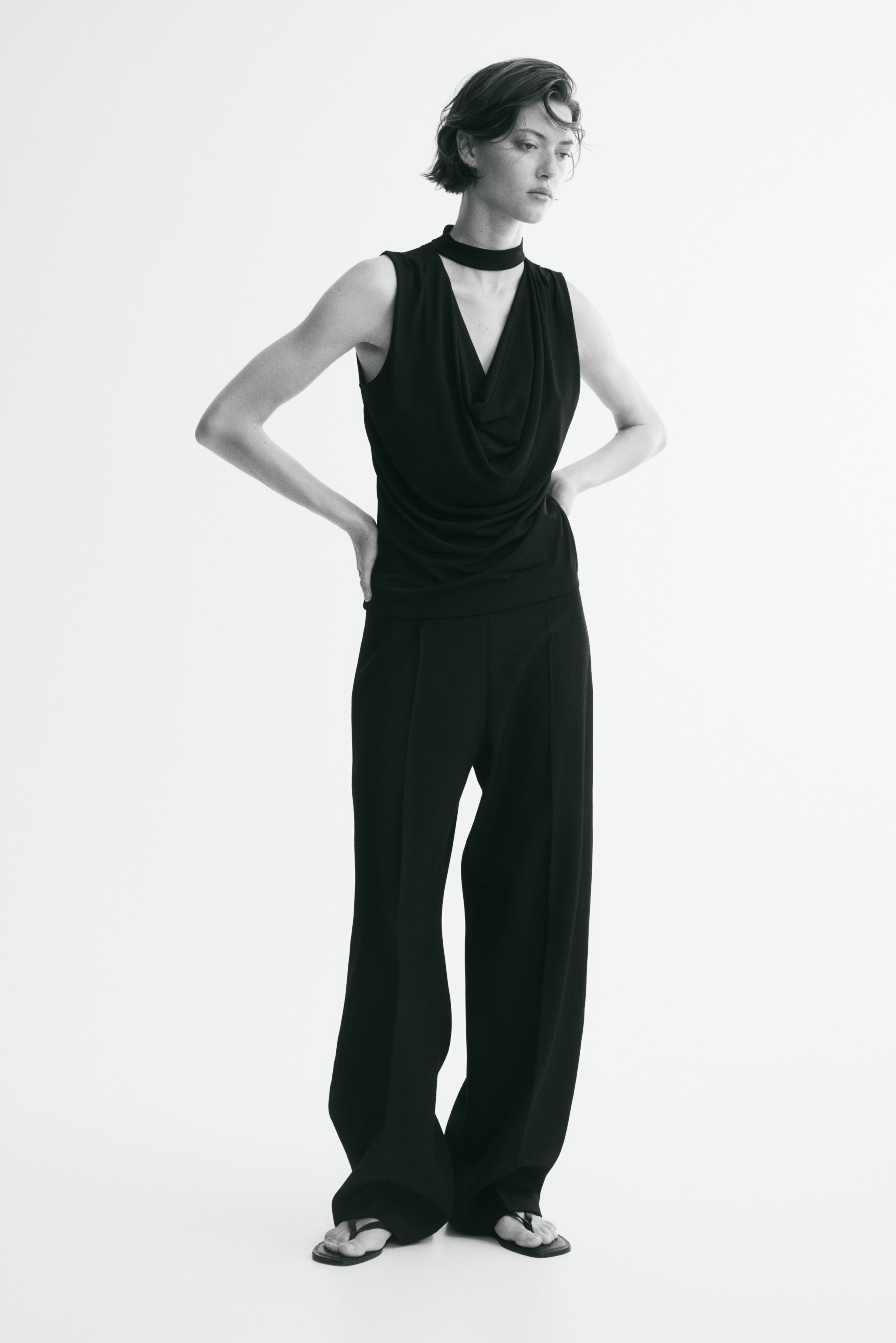 Draped Top with Stand-Up Collar