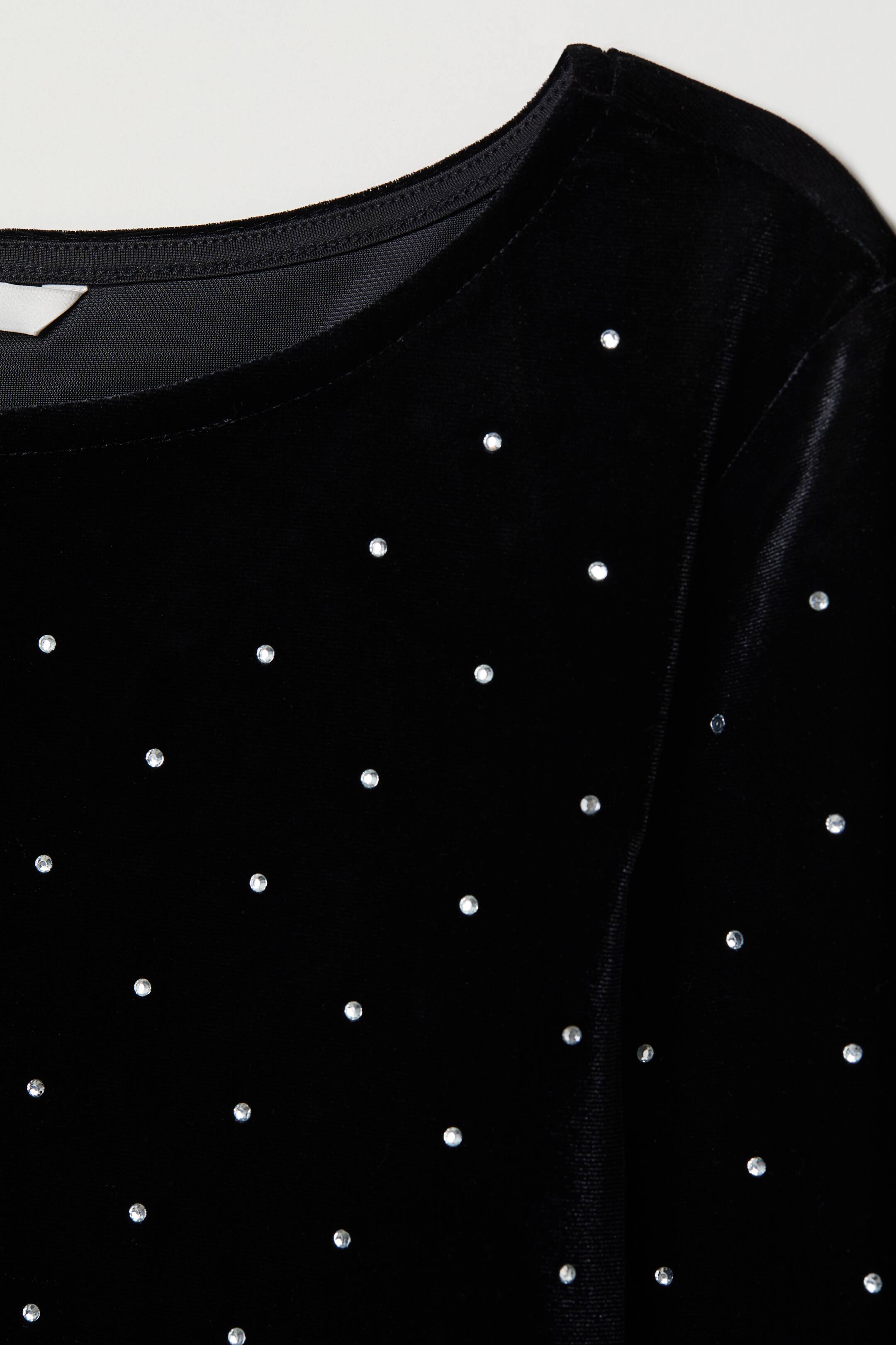 이미지 확대 보기: 라인스톤 디테일 벨루어 탑 - 블랙 - 여성 | H&M KR 2