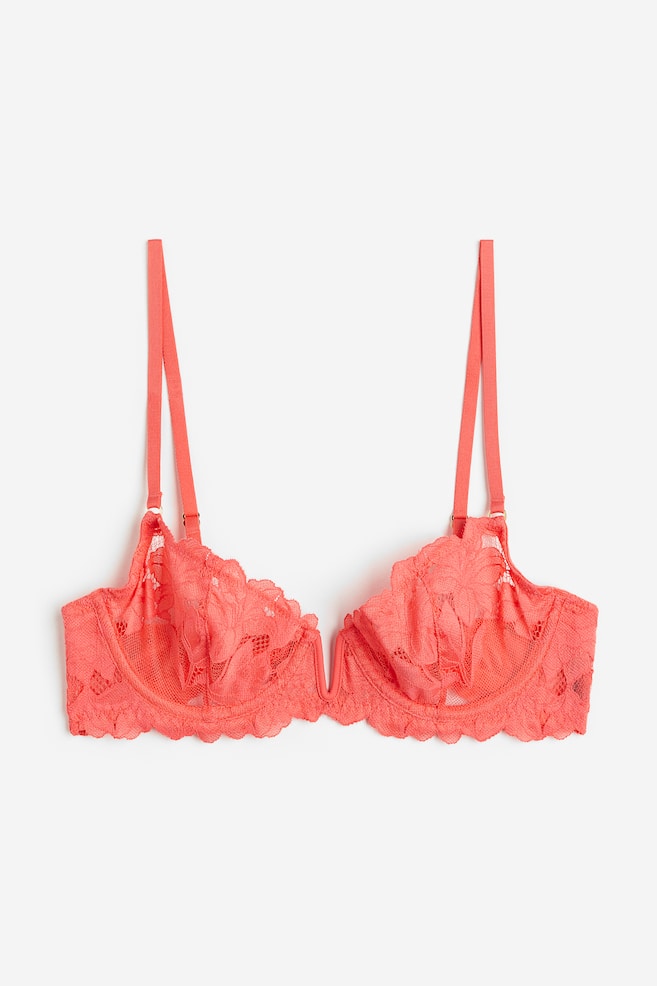 Non-padded underwired lace bra - Coral/Black/Light pink/White - 2