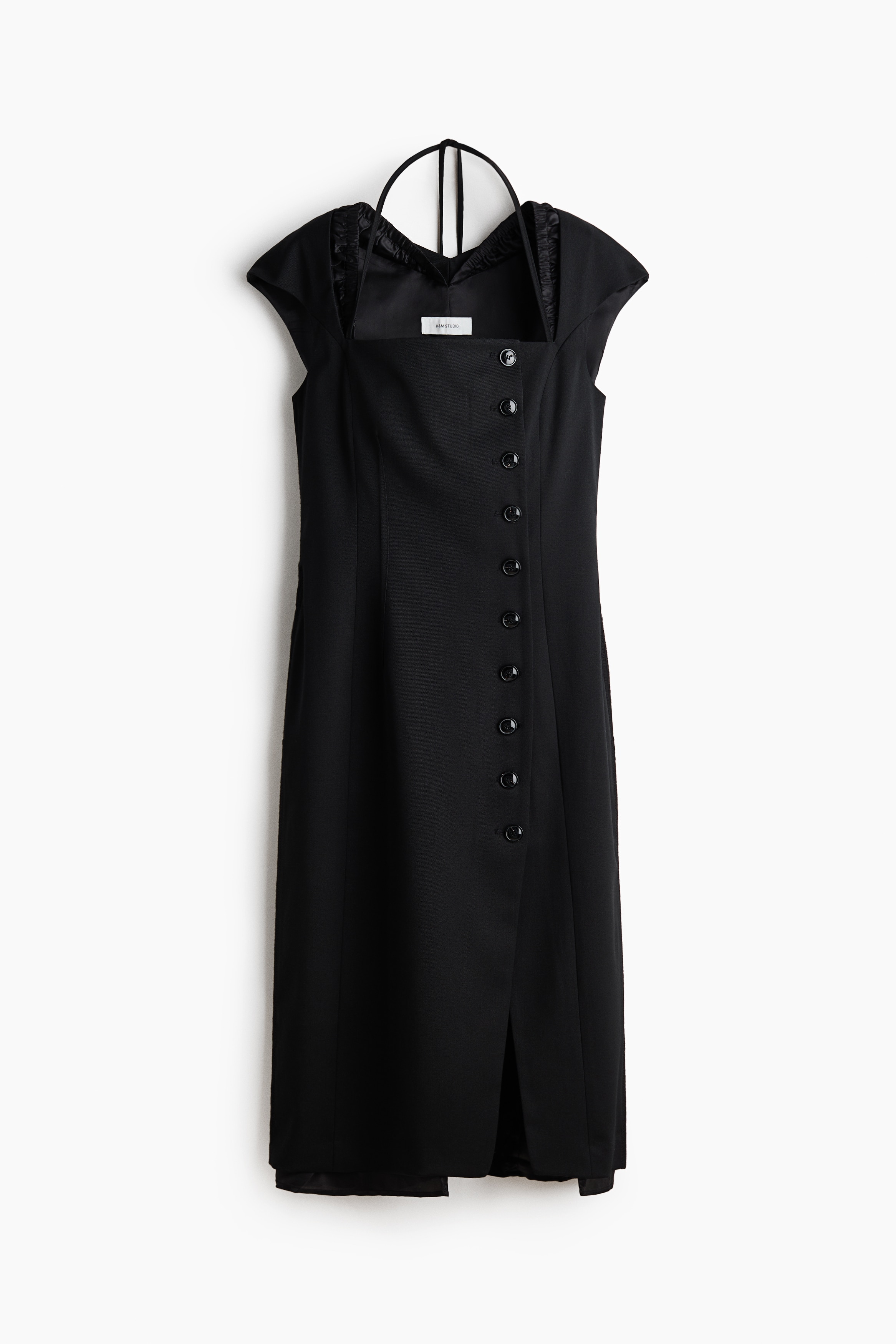 Wool-Blend Cap-Sleeved Dress - Black