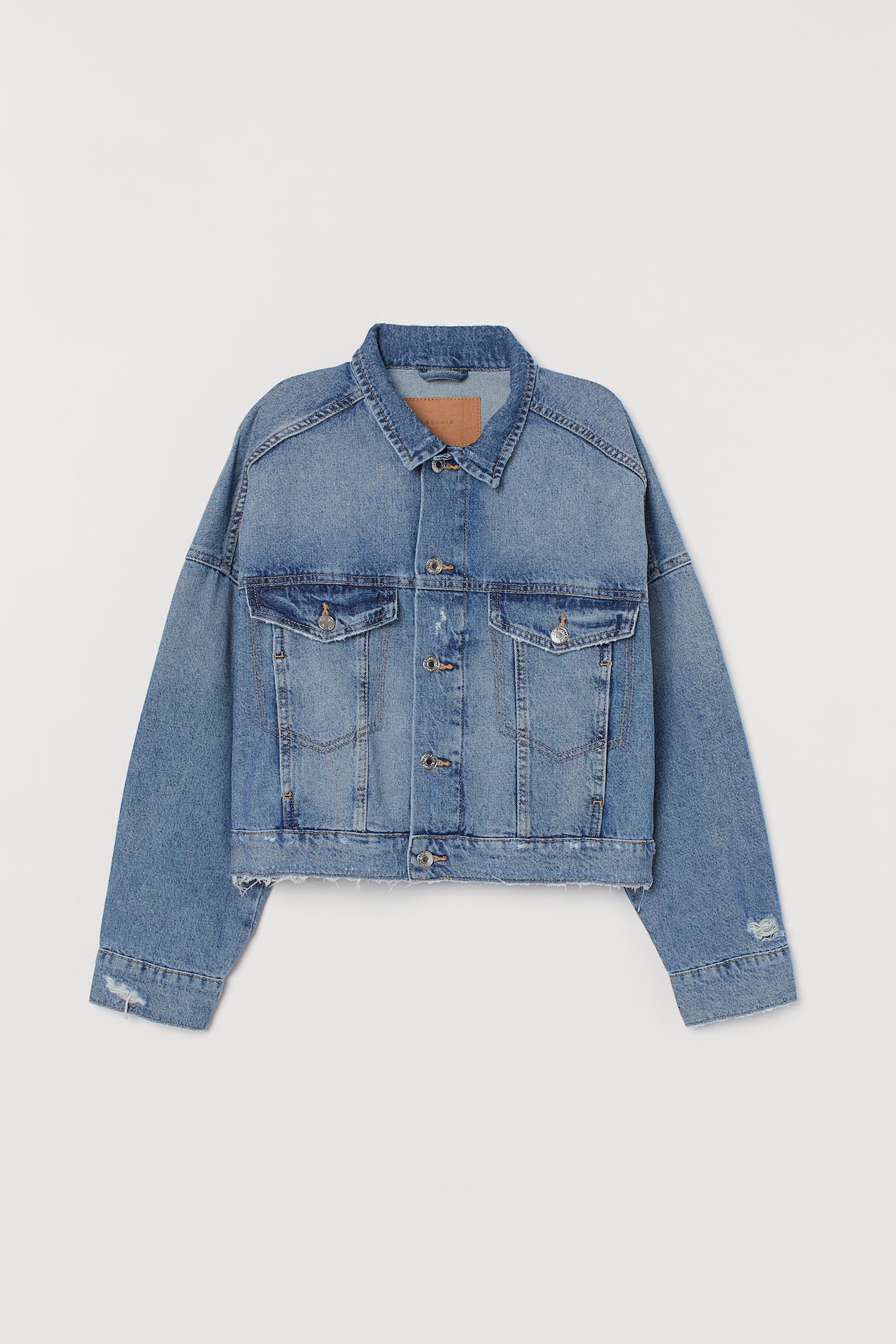 Boxy Denim Jacket - Long sleeve - Crop - Denim blue - Ladies | H&M US