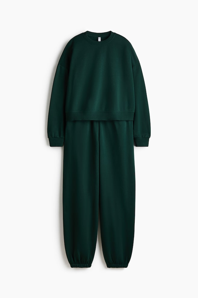 2-Piece Sweatshirt and Joggers Set - Dark green/Light beige/Black - 1