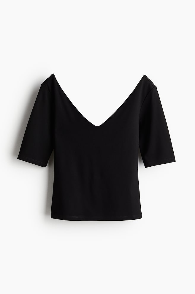 V-neck jersey top - Black/White - 1
