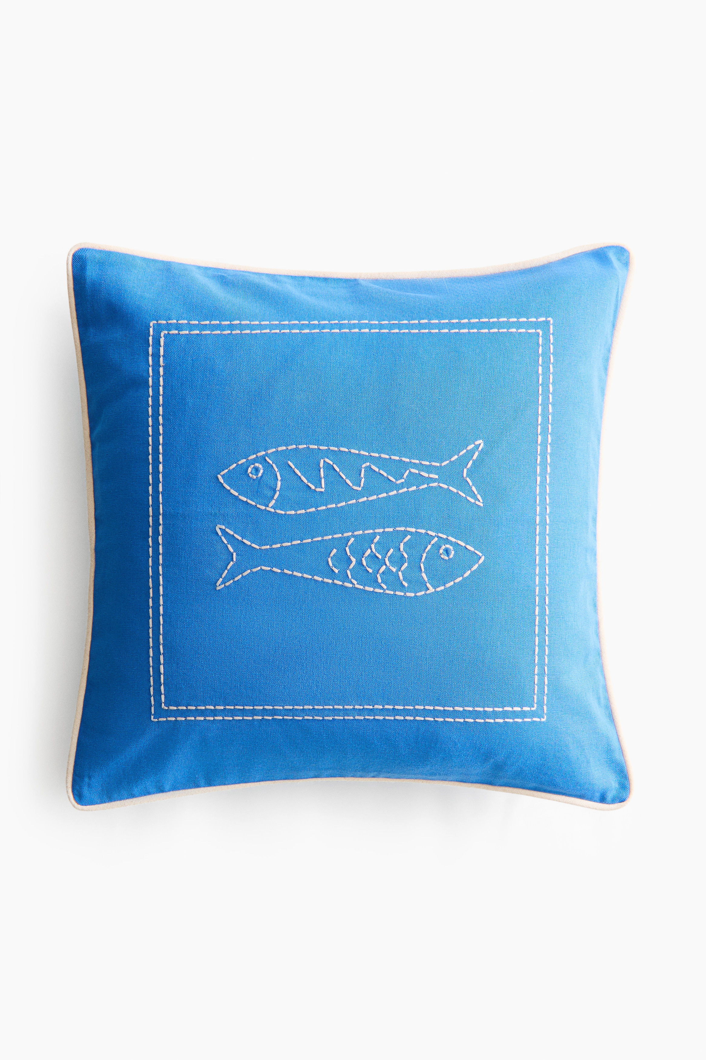 Kissenhülle mit Motivstickerei - Knallblau/Fische/Dunkelgrün/Palme/Knallrot/Seestern