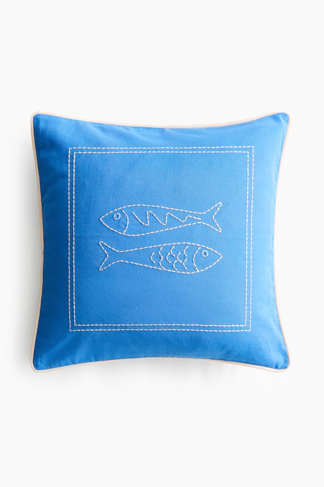 Embroidery-motif cushion cover - Bright blue/Fish/Dark green/Palm tree/Bright red/Starfish - 1