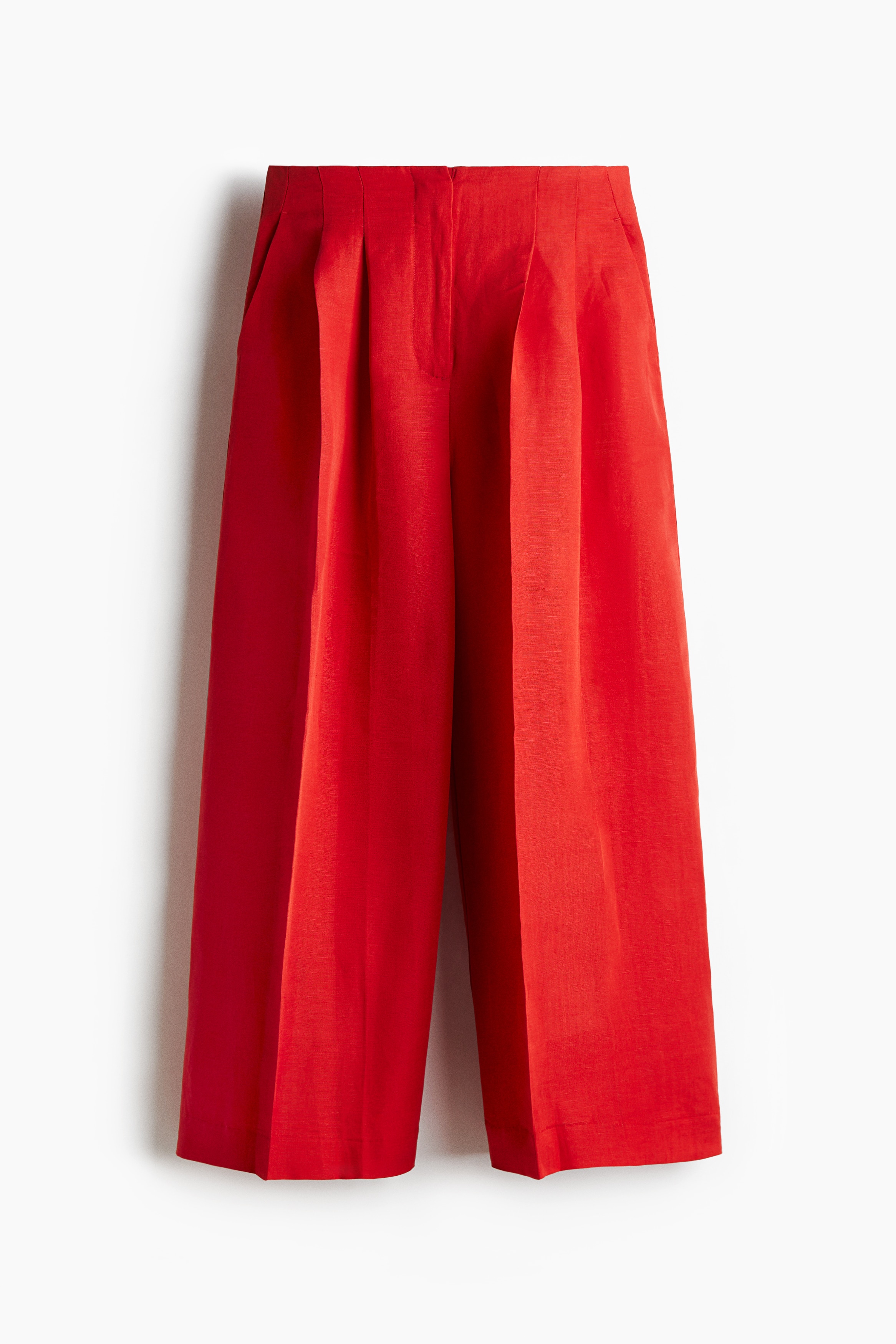 Önü Pileli Culotte Pantolon - Kırmızı