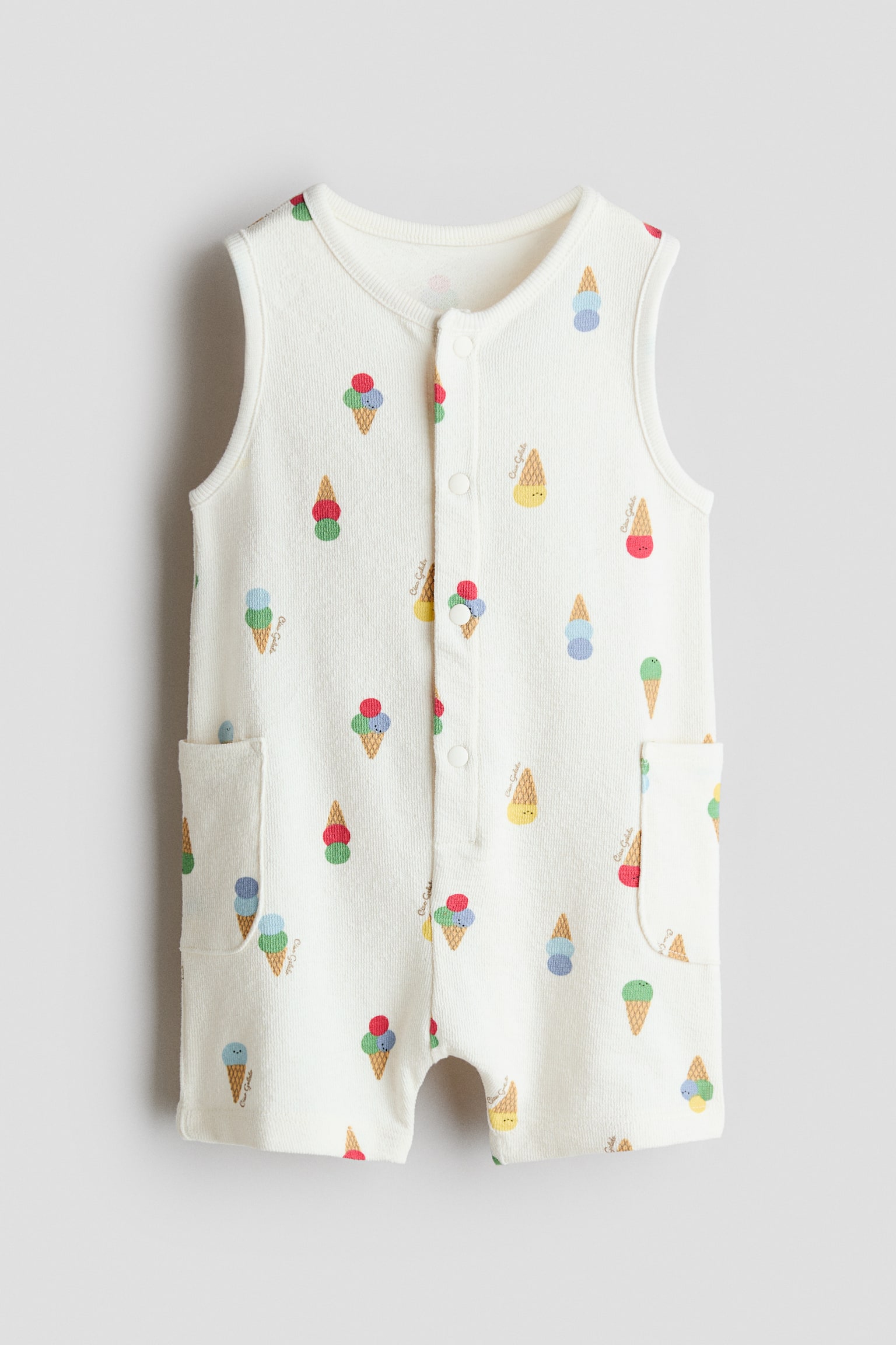 Barboteuse en coton éponge - Blanc/glaces/Marine/poissons/Crème/dinosaures/Gris foncé/palmiers/Blanc/rayé/Vert/à motif