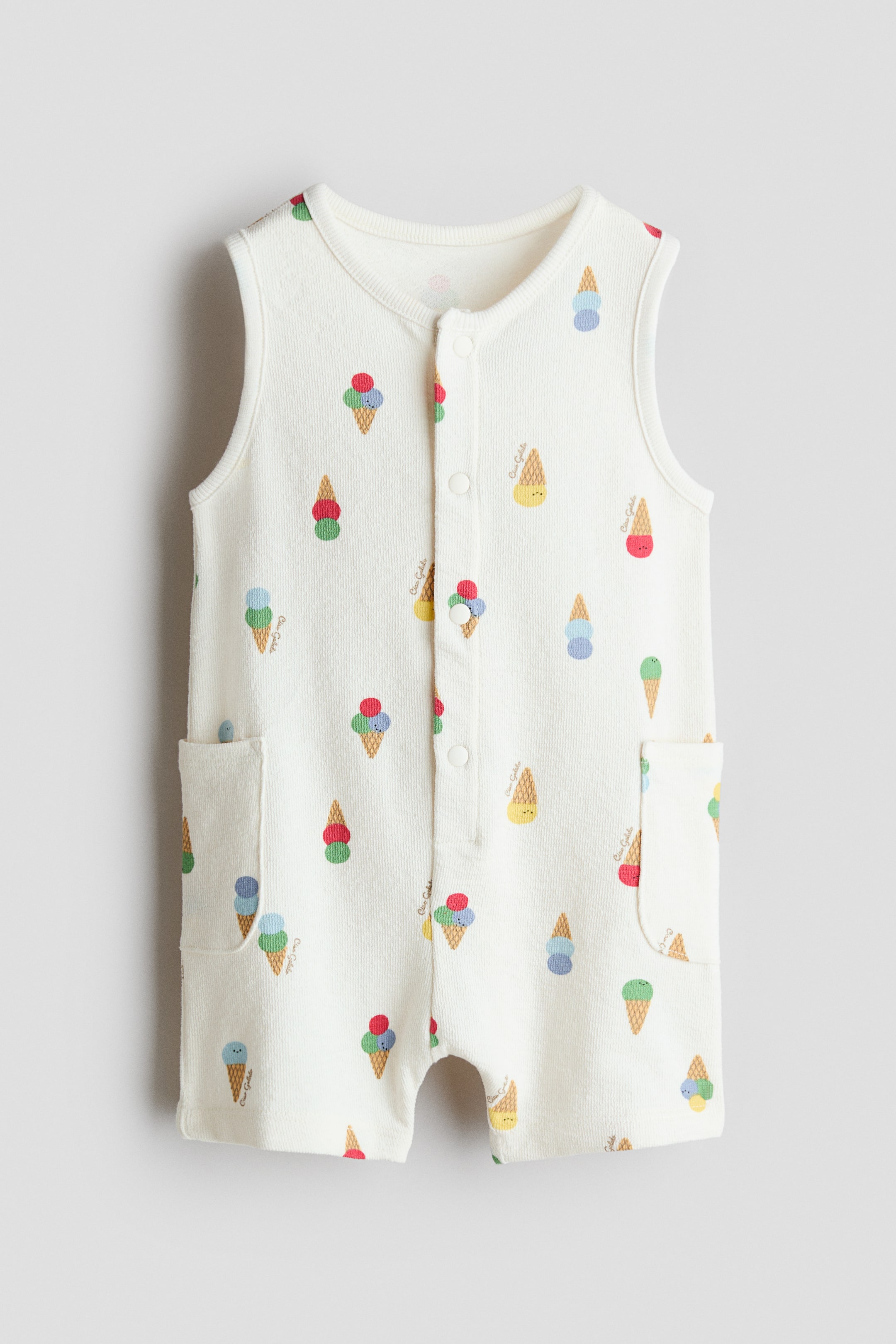 View larger image: Cotton terry romper suit - White/Ice creams - Kids | H&M IE 1