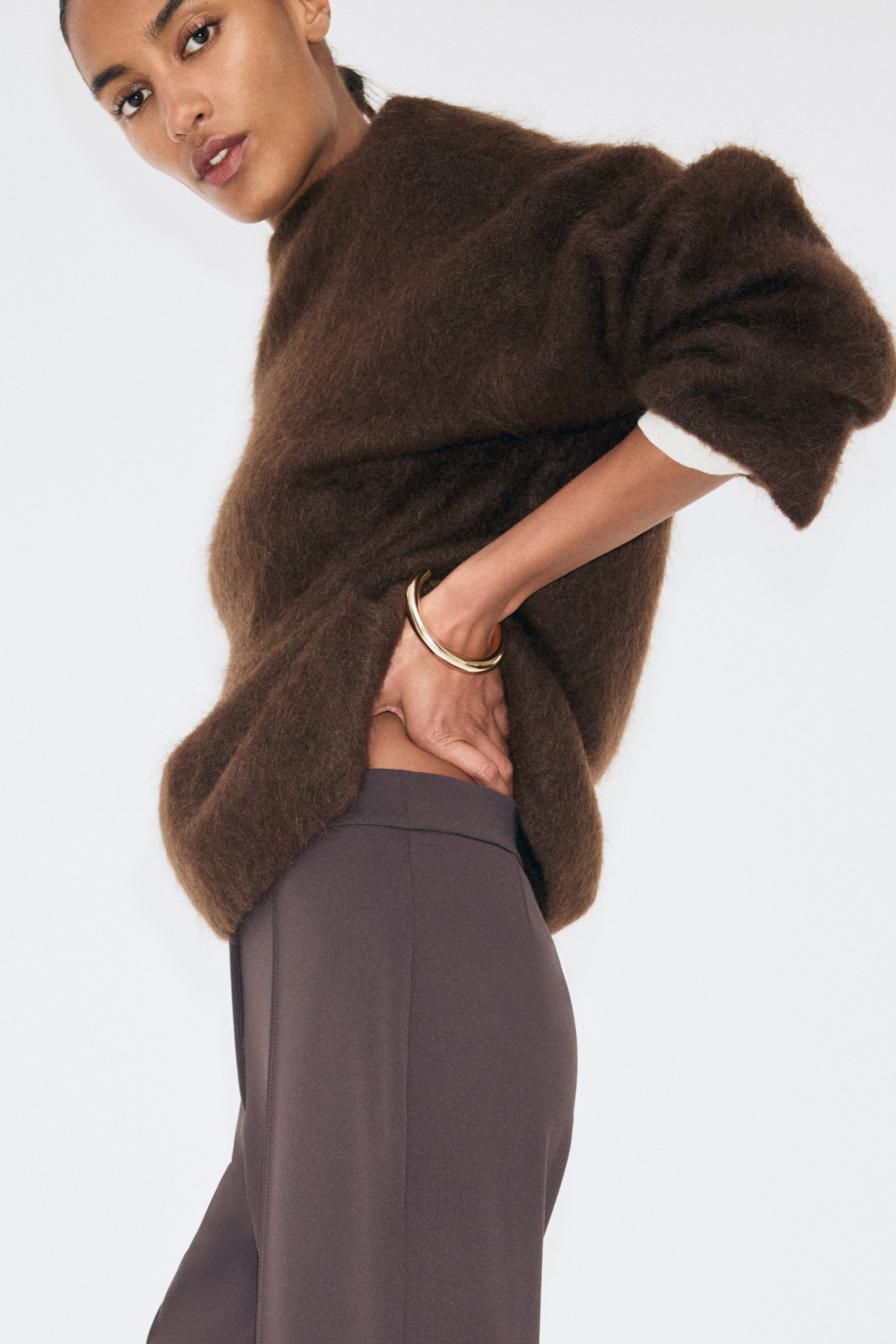 View larger image: Bootcut Crease-Front Pants - Dark brown - Ladies | H&M PH 2