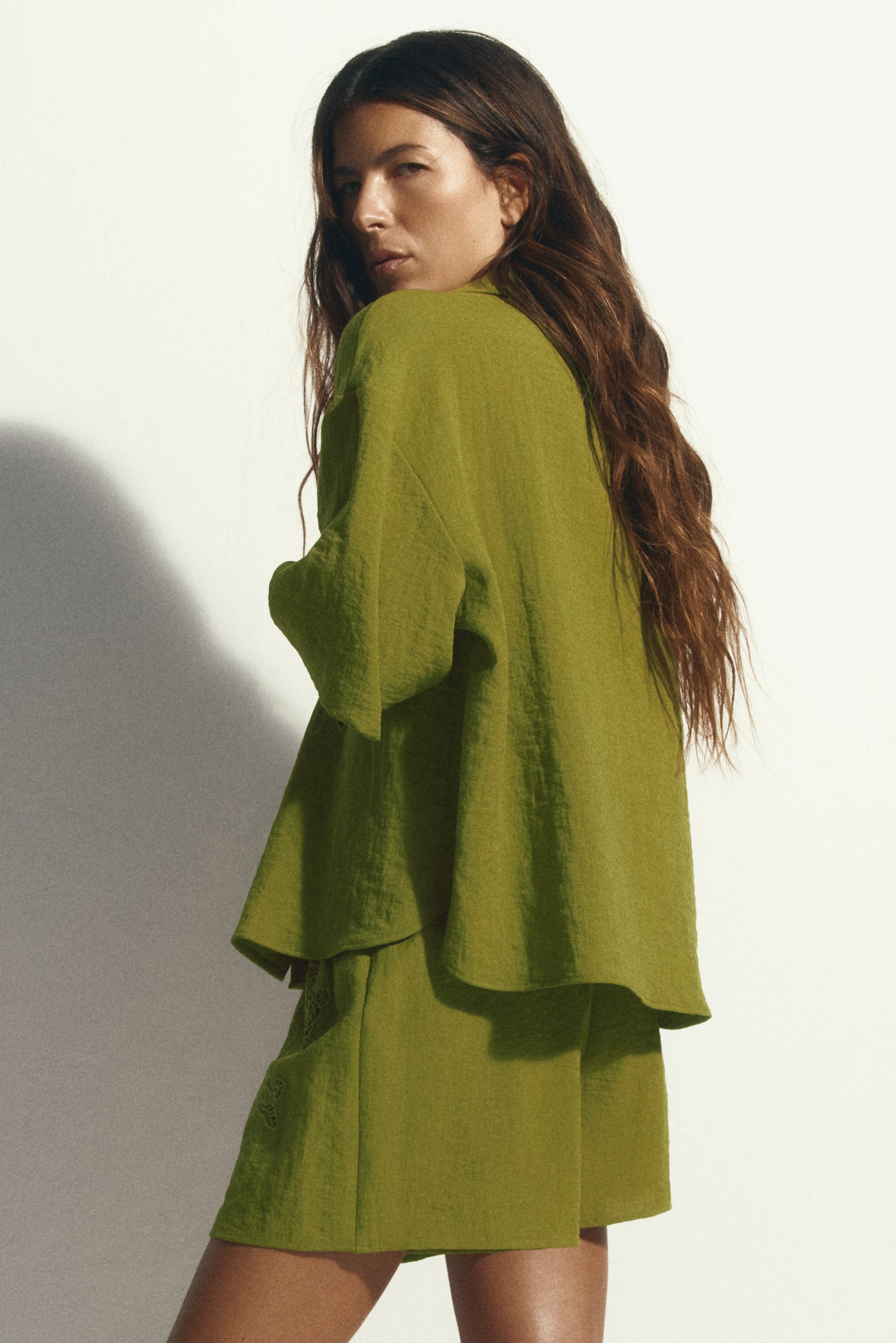 Broderie anglaise shirt - Green/Dark brown - 5