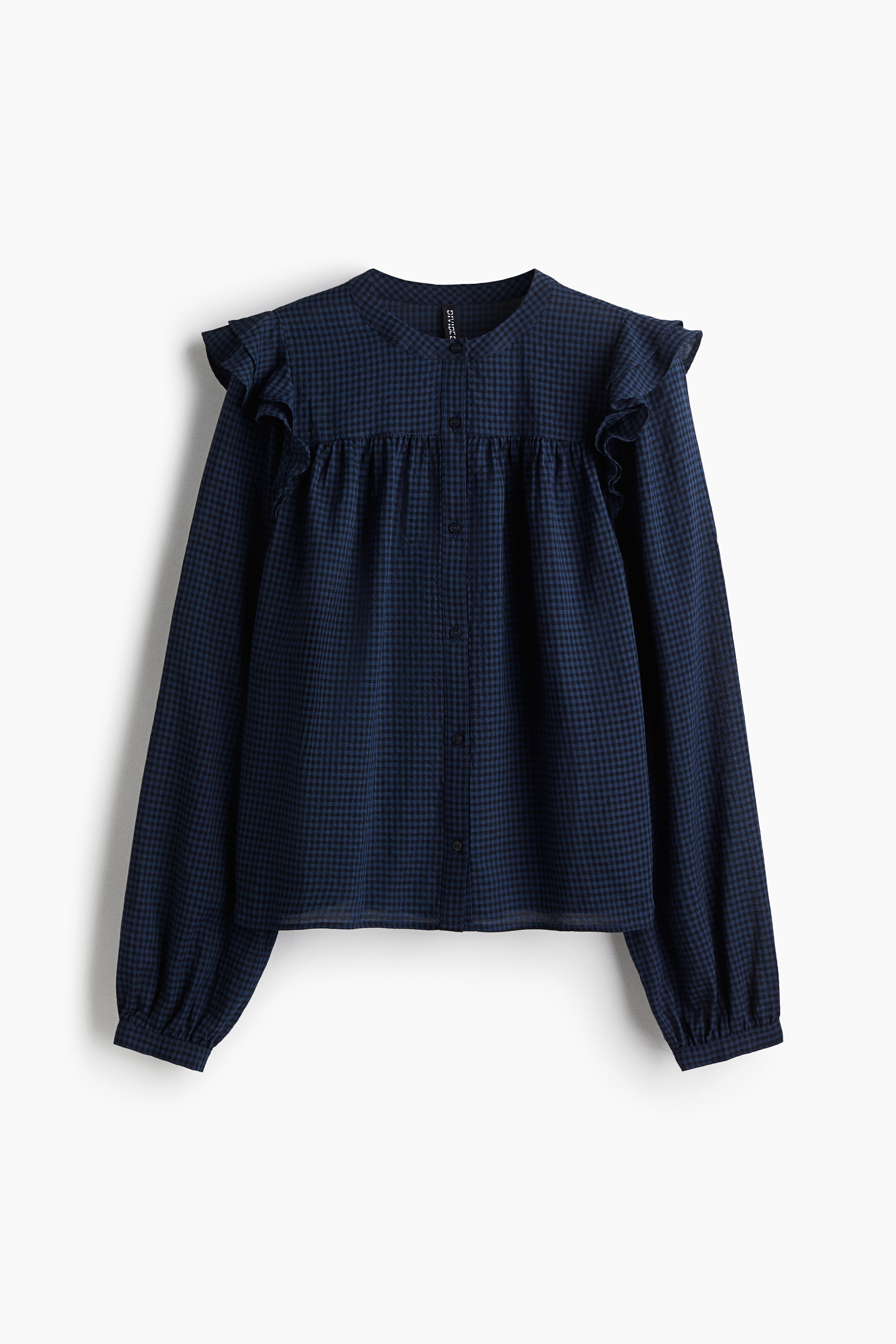Flounce Detail Blouse - Dark blue/Gingham check