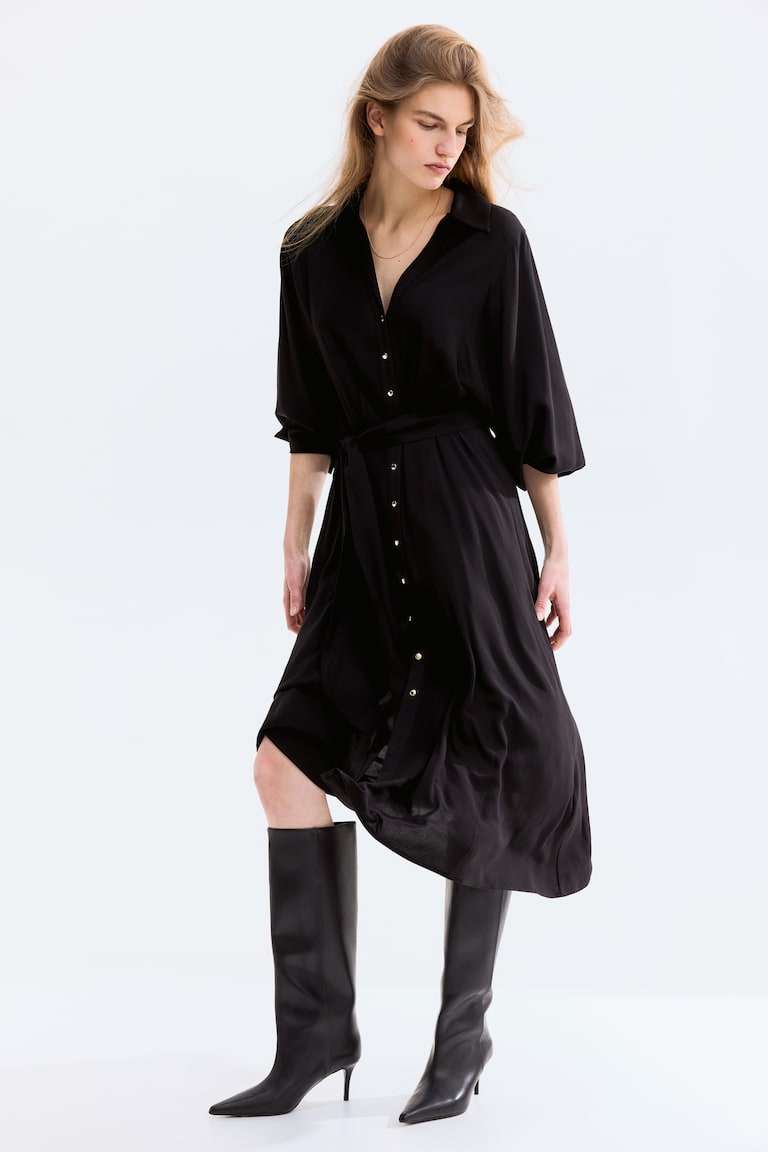 chinese dress ladies Women's Long Sleeve Maxi Shirt Dress Lapel Neck Solid Simple Casual Loose  Dresses Flowy Beach Dress with Drawstring Black at Amazon Women's Clothing  store