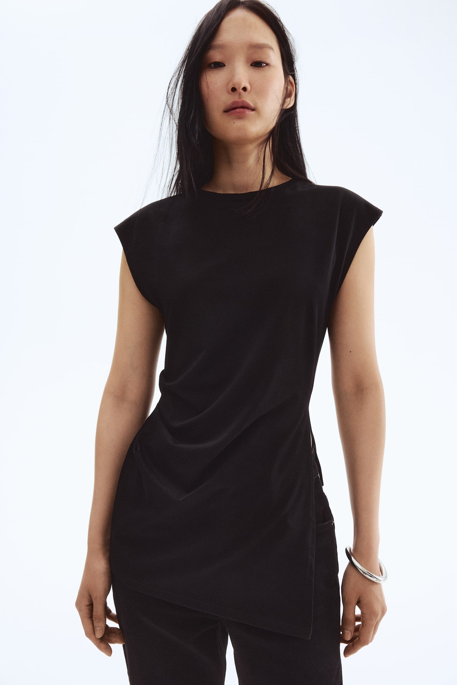 Pamuklu Asimetrik Üst - Siyah/Beyaz/Kırmızı - 6