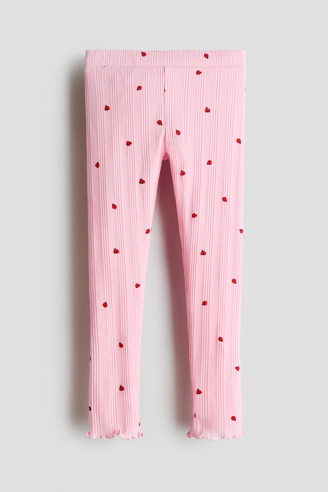 Ribbed Cotton Leggings - Pink/ladybugs - 1