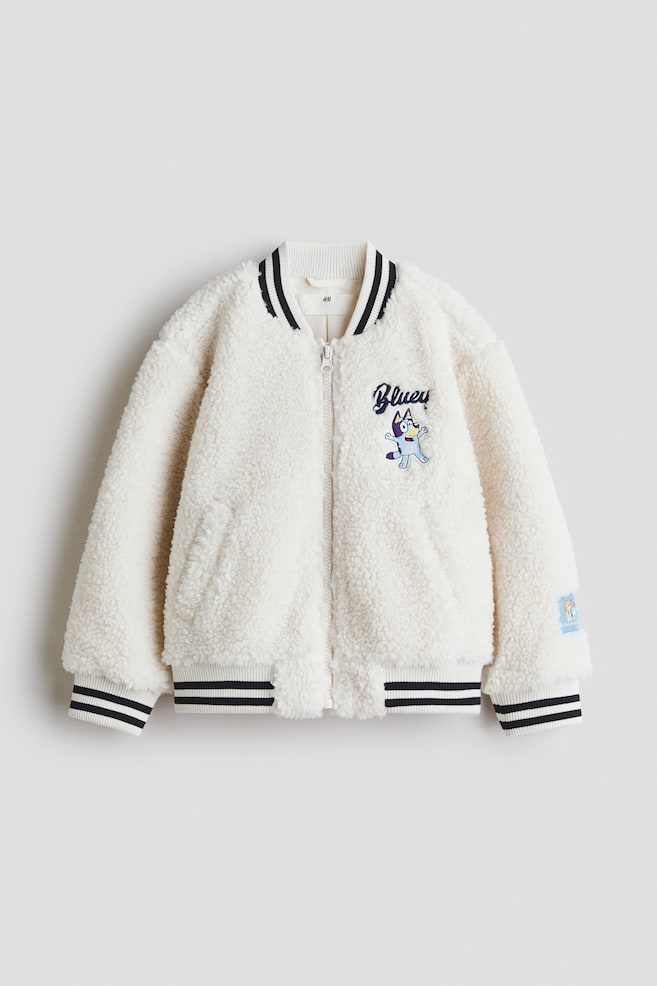 Baseballjacke aus Teddyfleece - Cremefarben/Bluey - 1