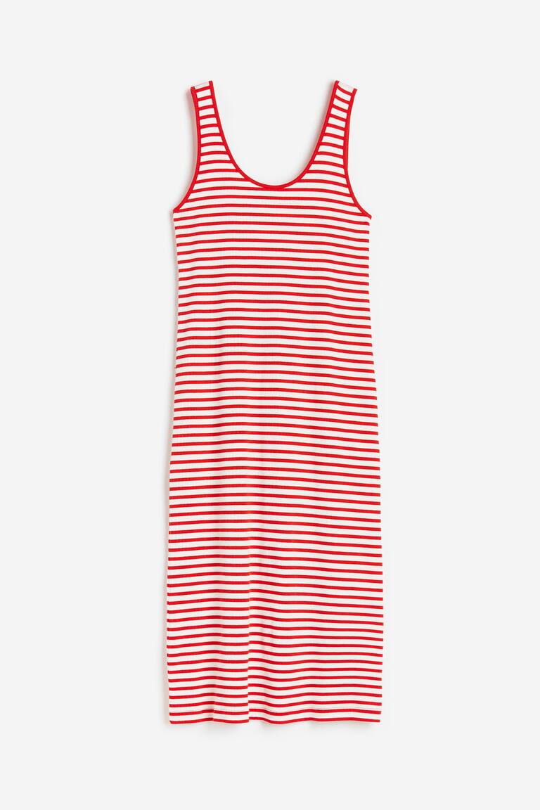 red and white striped dress h&m Women's White/Red striped Button-front crpe dress
