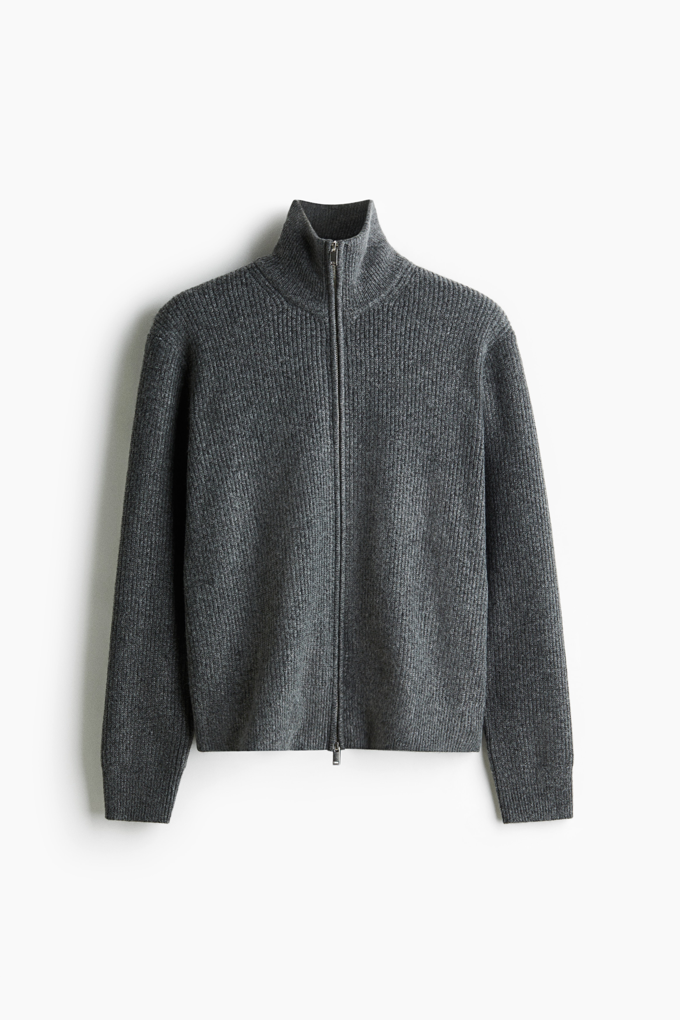 Regular-Fit Cardigan with Zipper - Dark gray/White