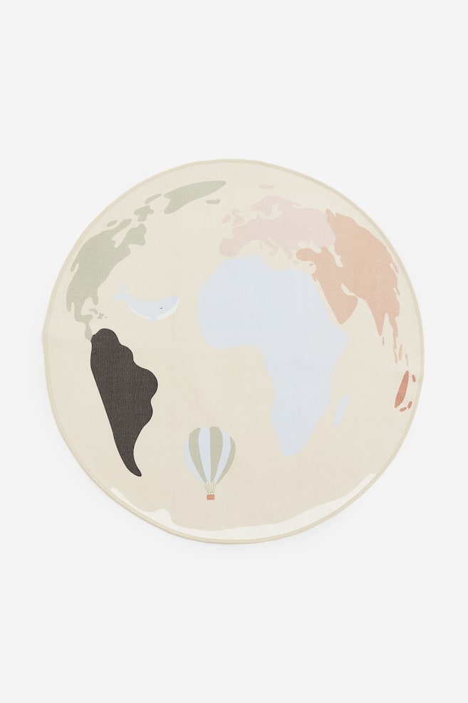 Tapis en coton avec carte du monde - Beige clair/carte - 1