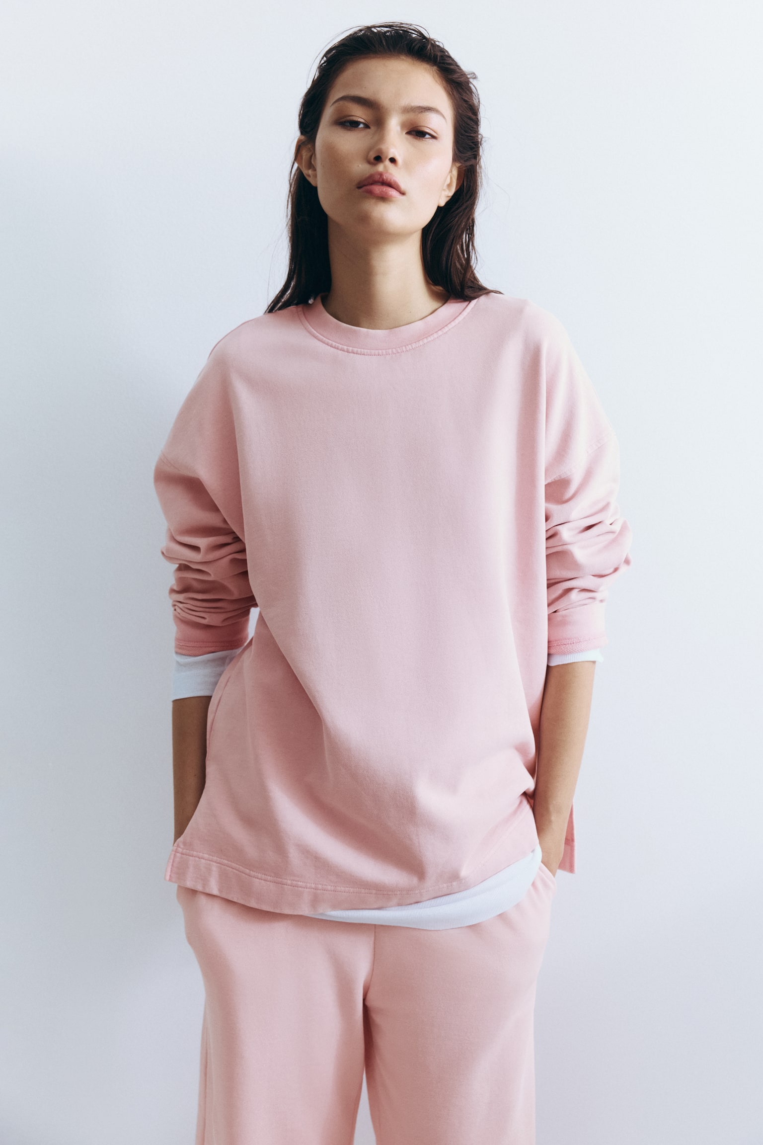Washed-look sweatshirt - Light pink/Dark burgundy/Brown - 3