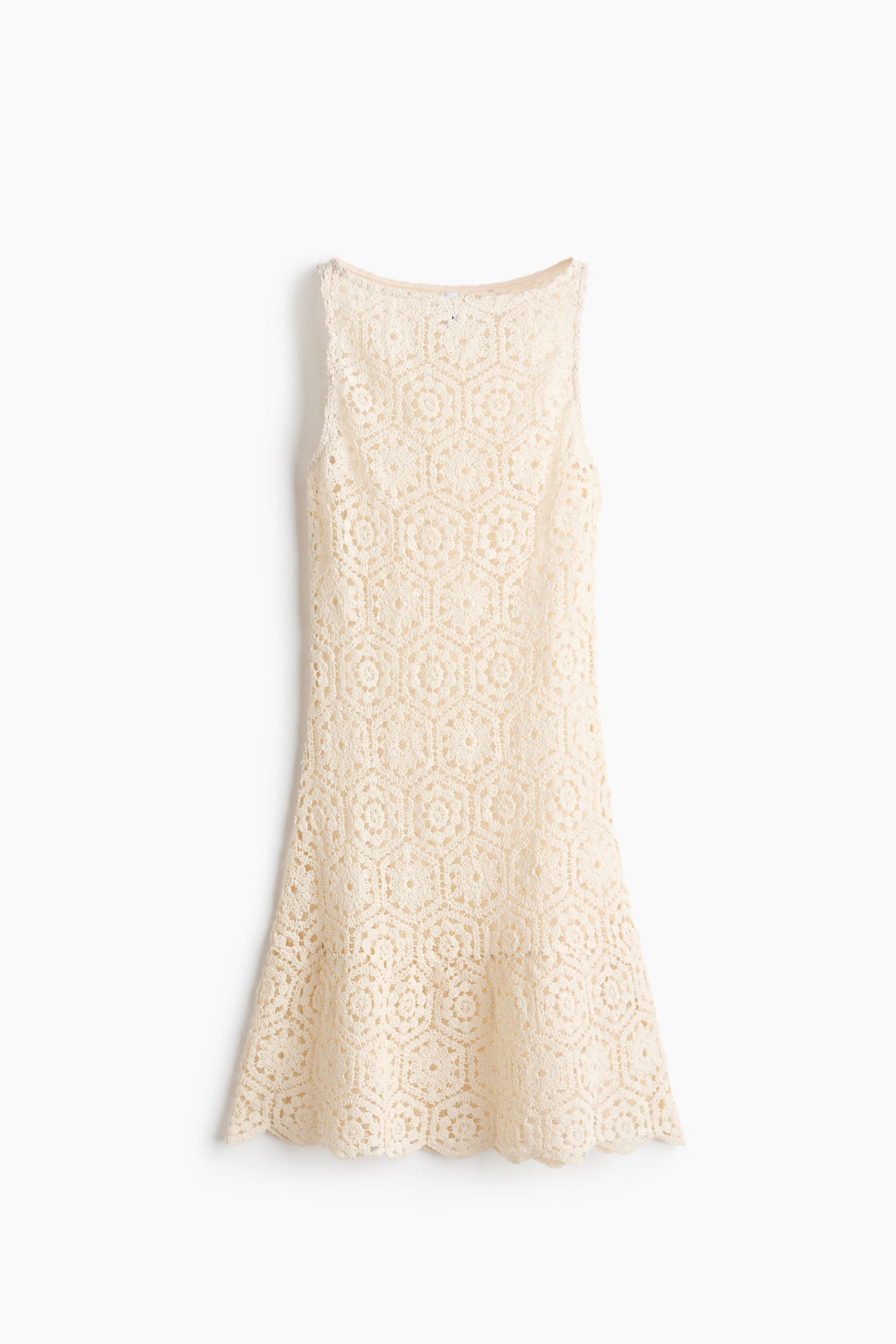 Sleeveless crochet-look dress - Cream - 2