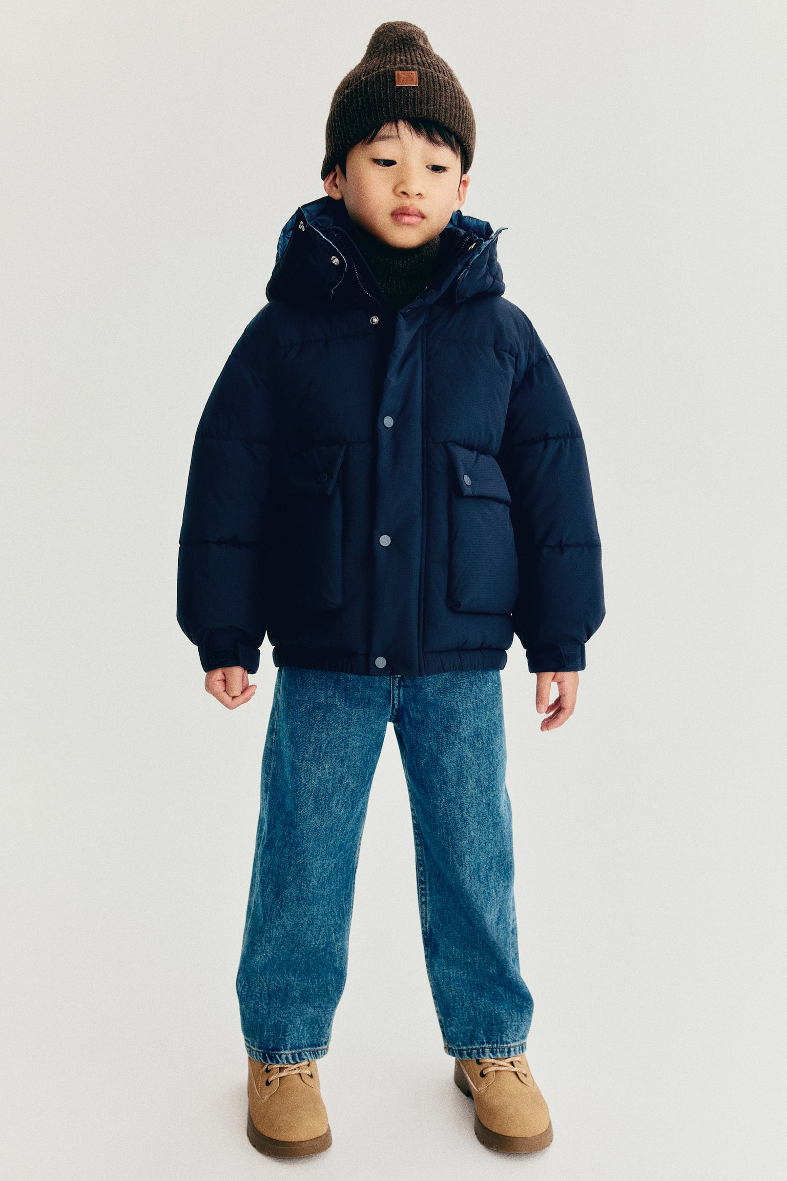 Детская куртка H&M Hooded Puffer, цвет: Тёмный синий — фото 5