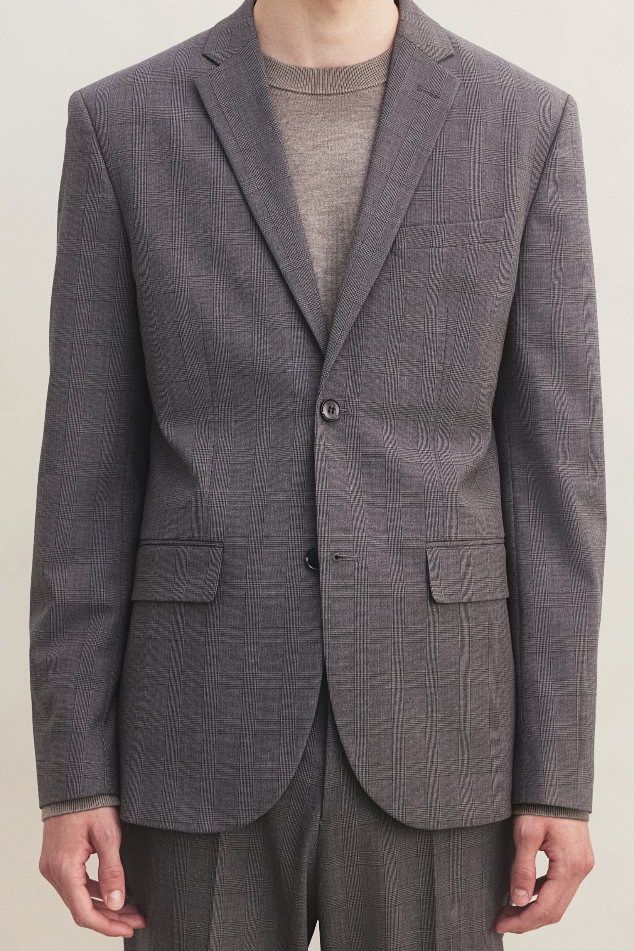 Slim Fit Jacket - Greige/Checked - Men | H&M GB 4