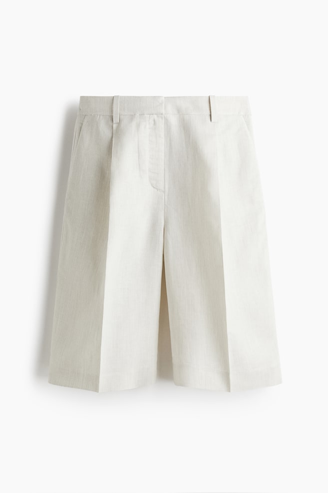 Linen Blend Bermuda Shorts - Light grey - 1