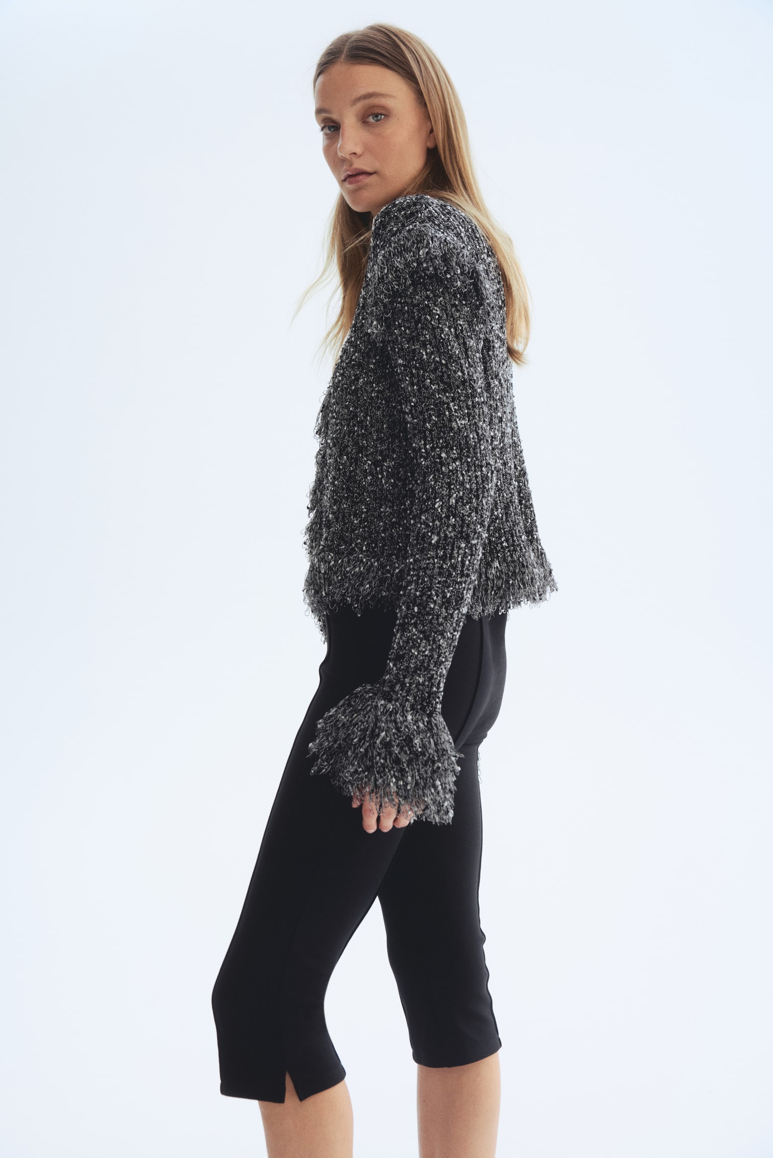 Кардиган із бахромою - Чорний меланж - 5