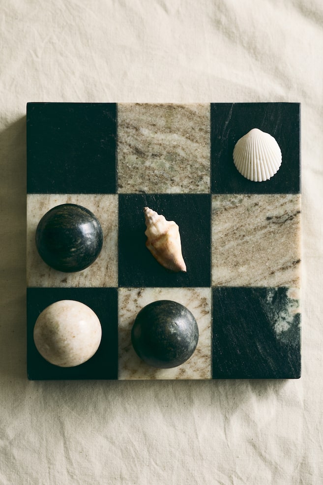 Brädspel i marmor - Beige/Svartrutig - 1
