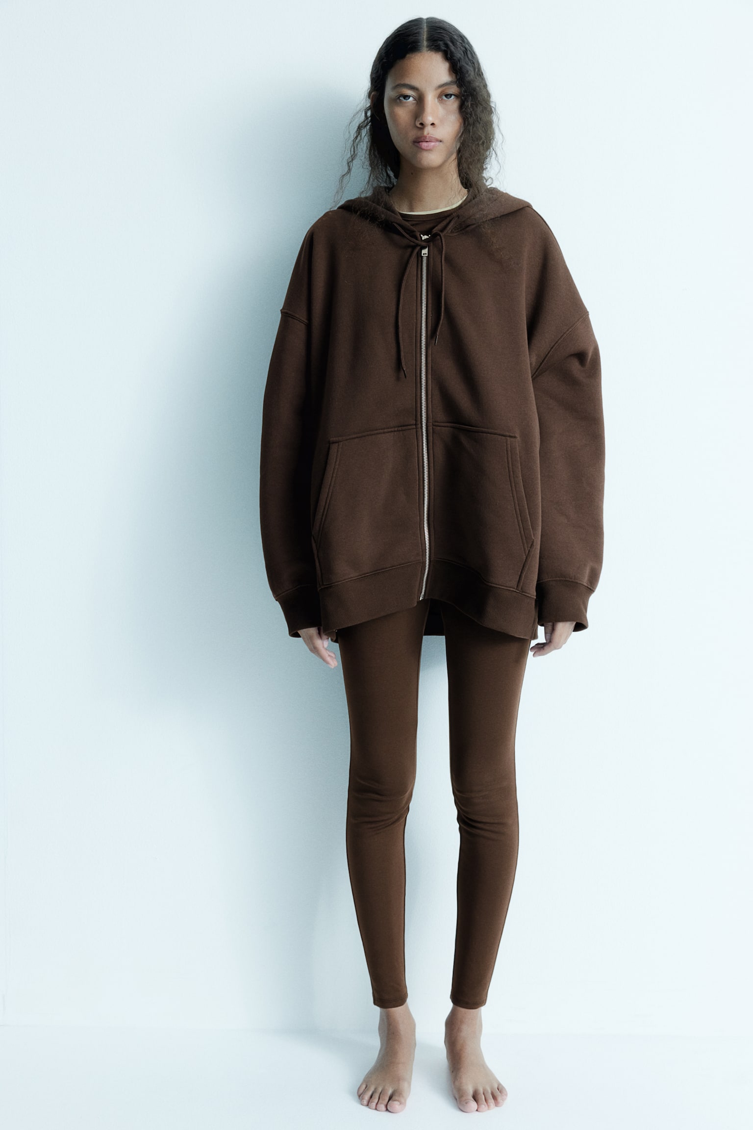 Oversized zip-through hoodie - Dark brown/Black/Navy blue/Light grey marl/Light greige/Light grey marl/Red - 3