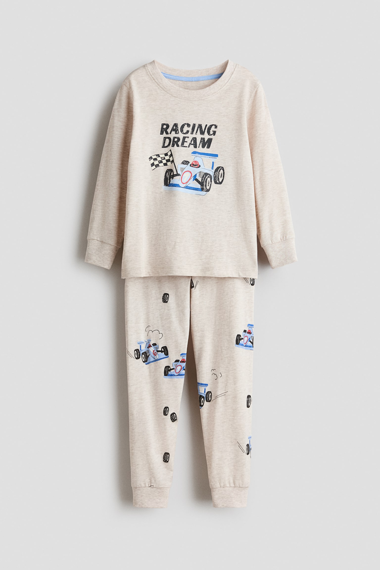 Patterned jersey pyjamas - Beige marl/Racing car/Dark grey/Dinosaurs/Green/Dinosaurs/Green/Vehicles/Navy blue/Space