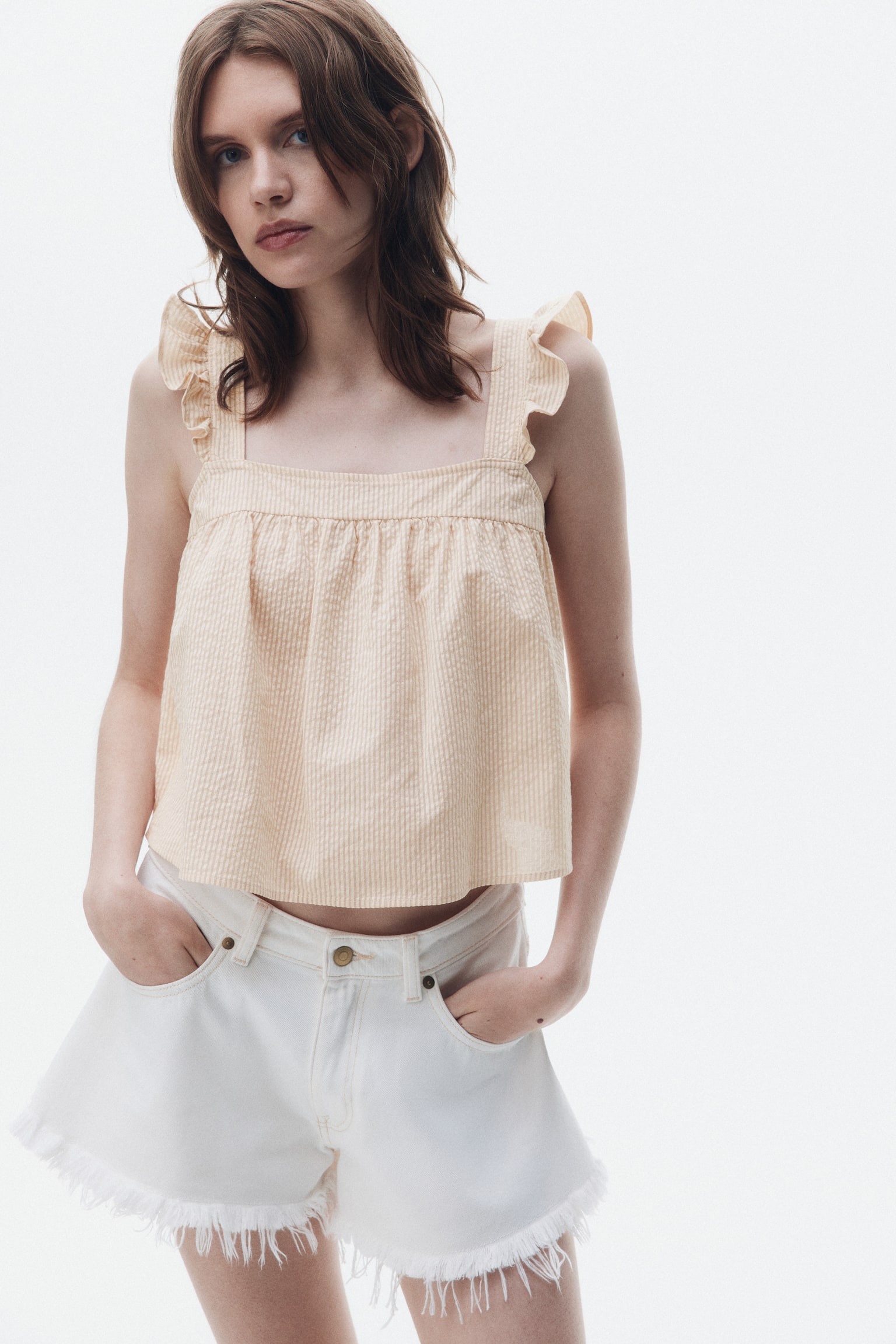 Top en seersucker de algodón - Beige claro/Franjas/Blanco/Azul claro/Cuadros - 5