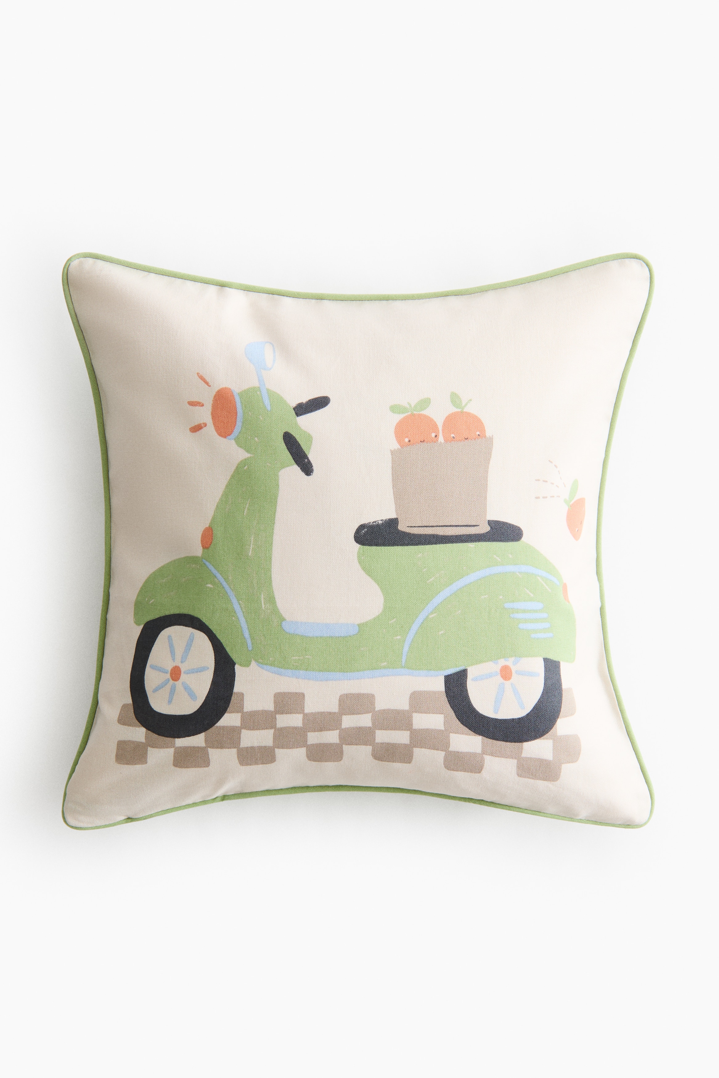 프린트 코튼 캔버스 쿠션 커버 - 그린/스쿠터/라이트 카키 그린/공룡