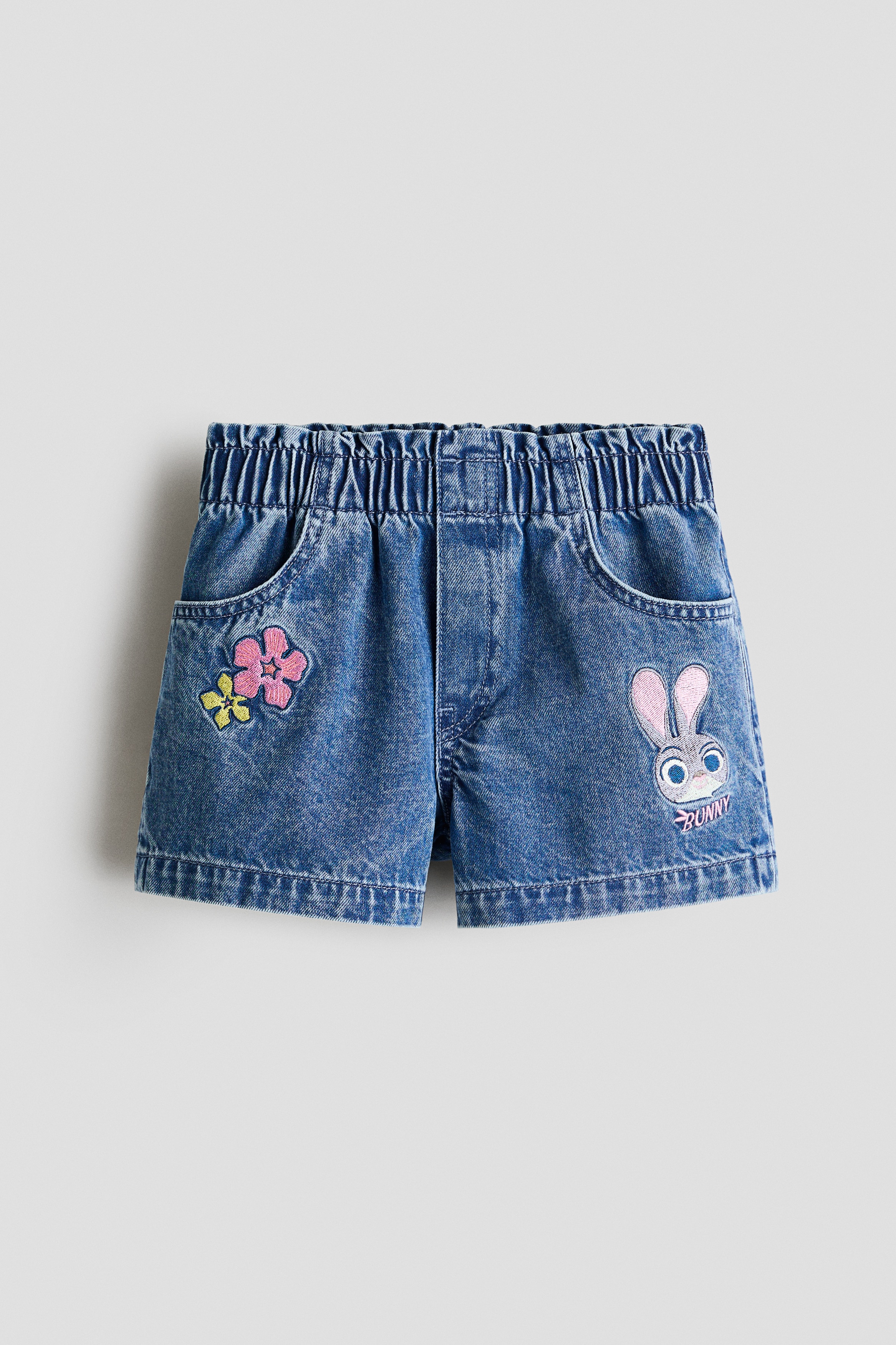 刺繍ディテール デニムショートパンツ