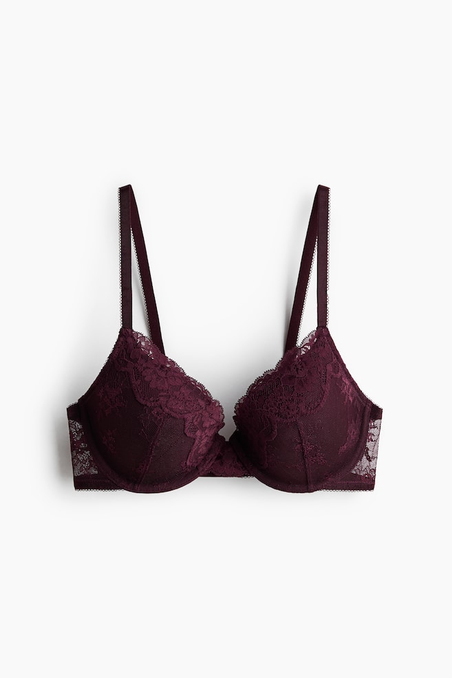 Padded underwired lace bra - Burgundy/Ivory - 1
