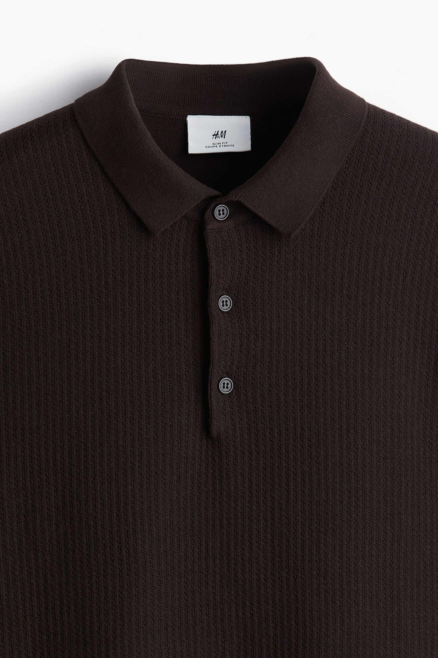 Slim Fit Textured Polo Shirt - Dark brown/Navy blue/Cream - 4