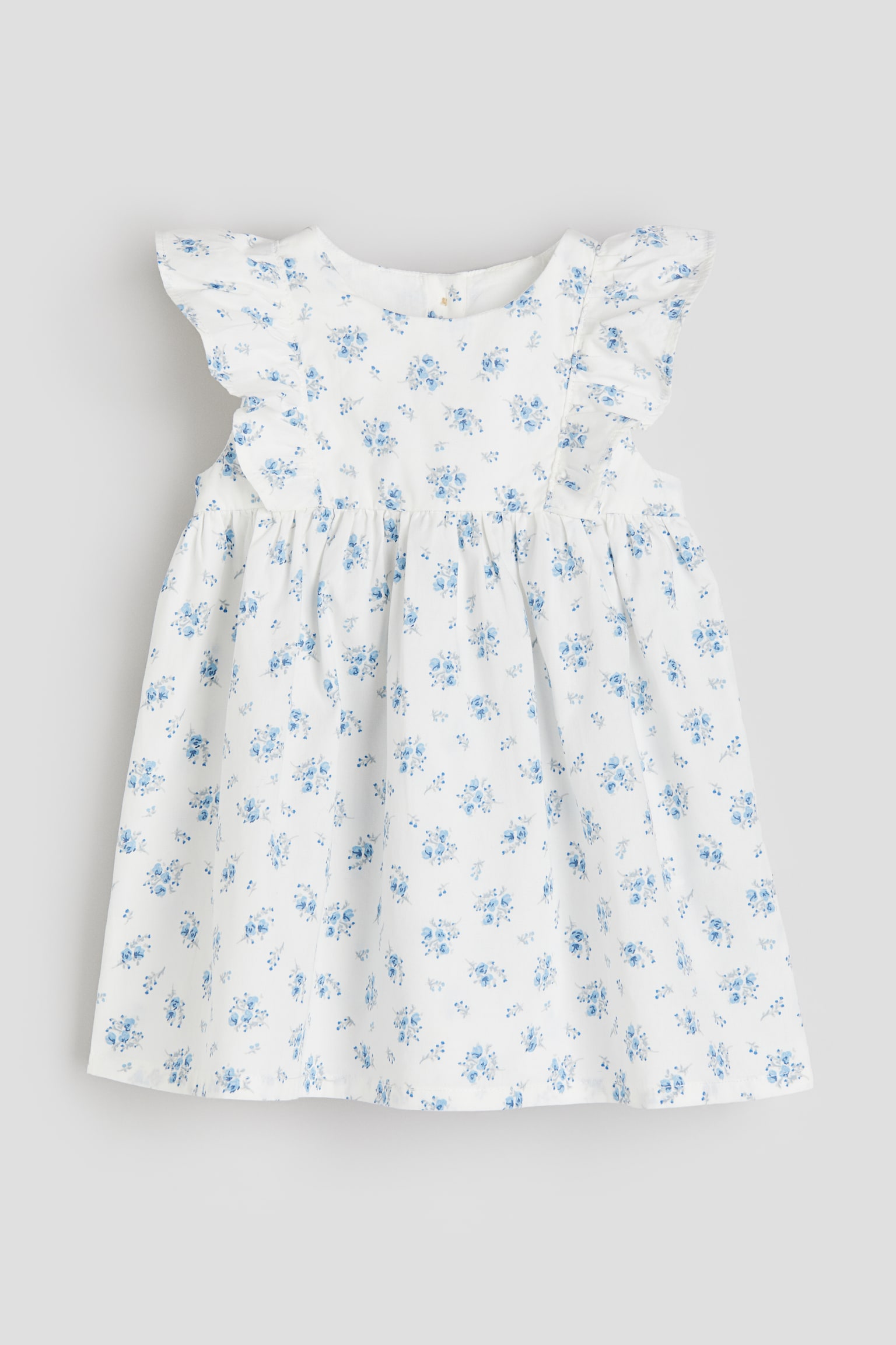 Flounce Trim Cotton Dress - White/Floral - 1