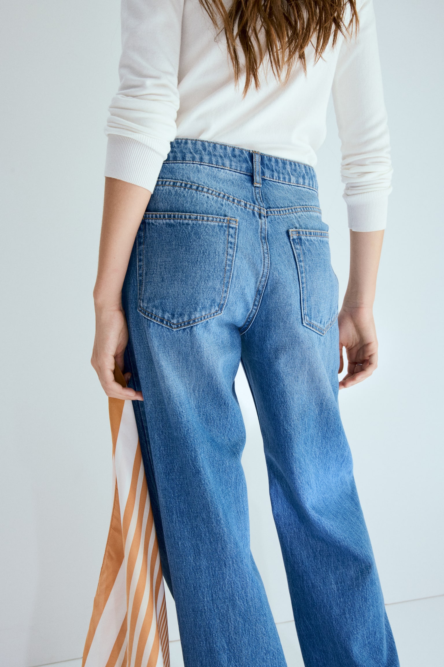 Jeans Straight High Waist con mascada - Azul denim/Anaranjado/Azul denim claro/Azul marino - 6