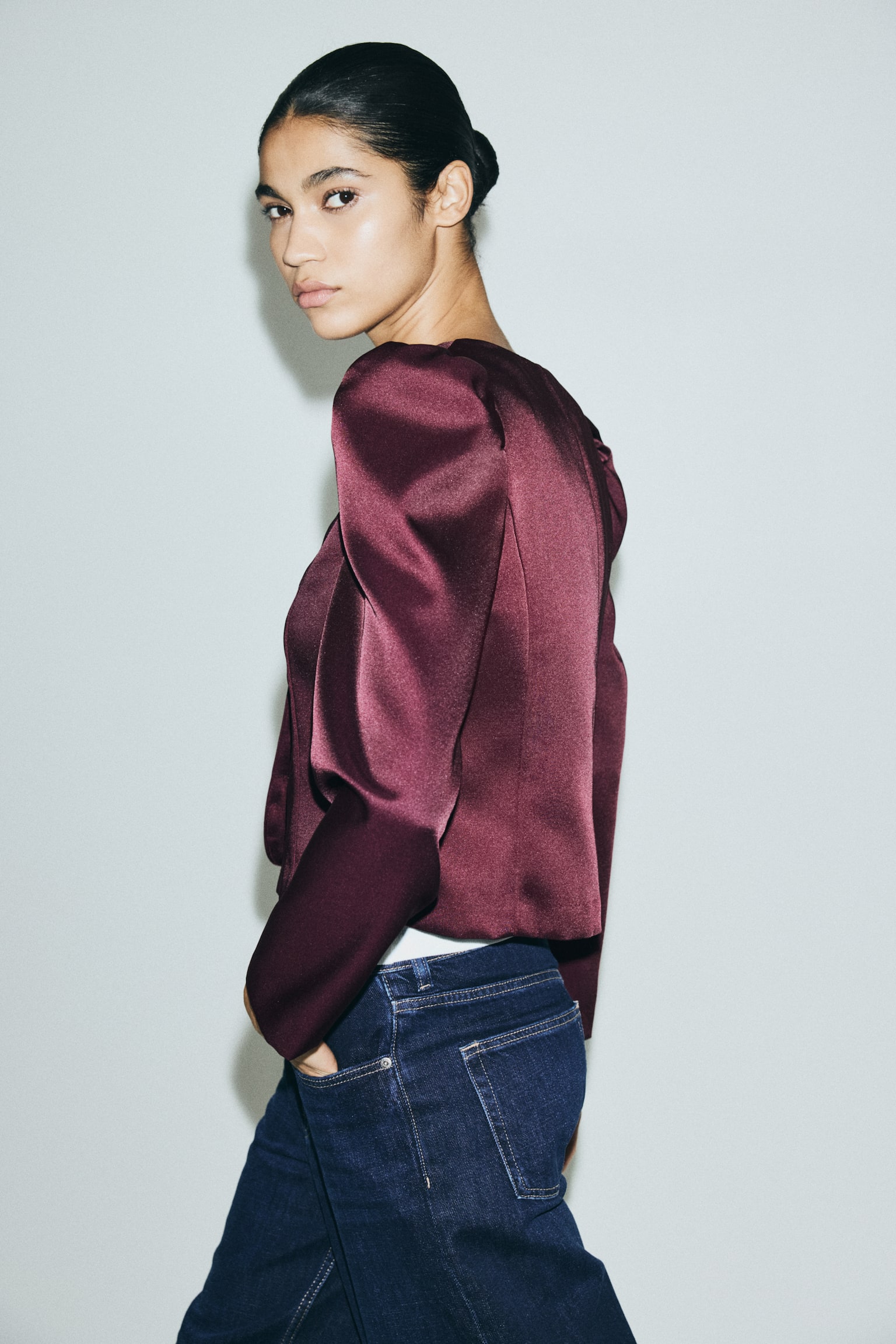 Puff-sleeved blouse - Bordo - 4