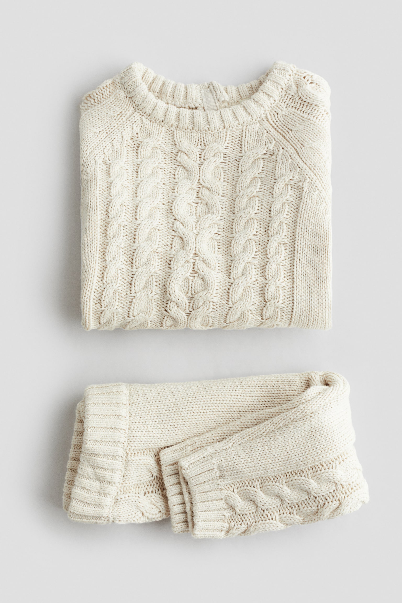 Детские комплекты H&M 2-piece Cotton-Knit Set, цвет: Светлый бежевый — фото 2