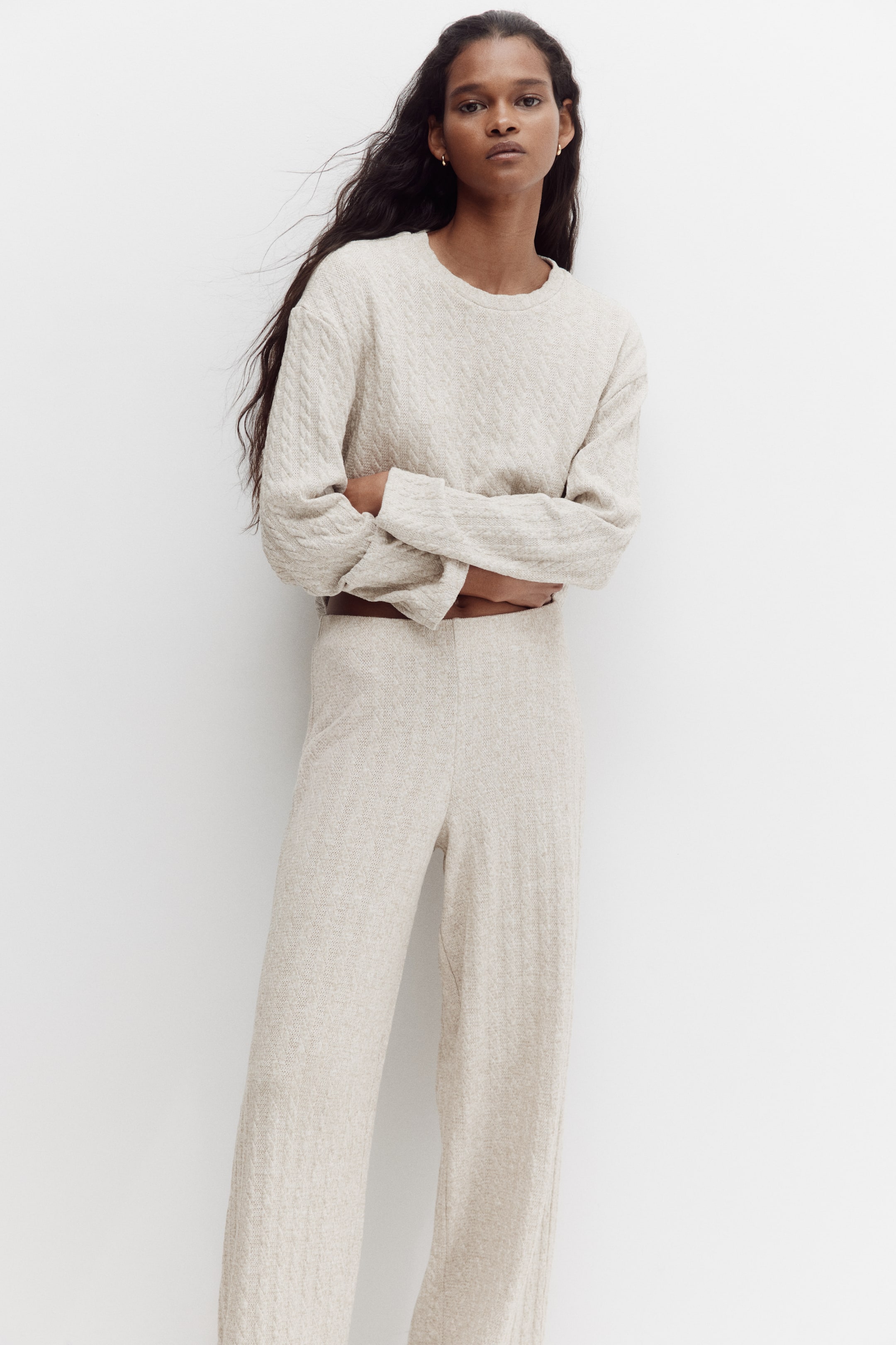 Flared Cable-Knit Pants