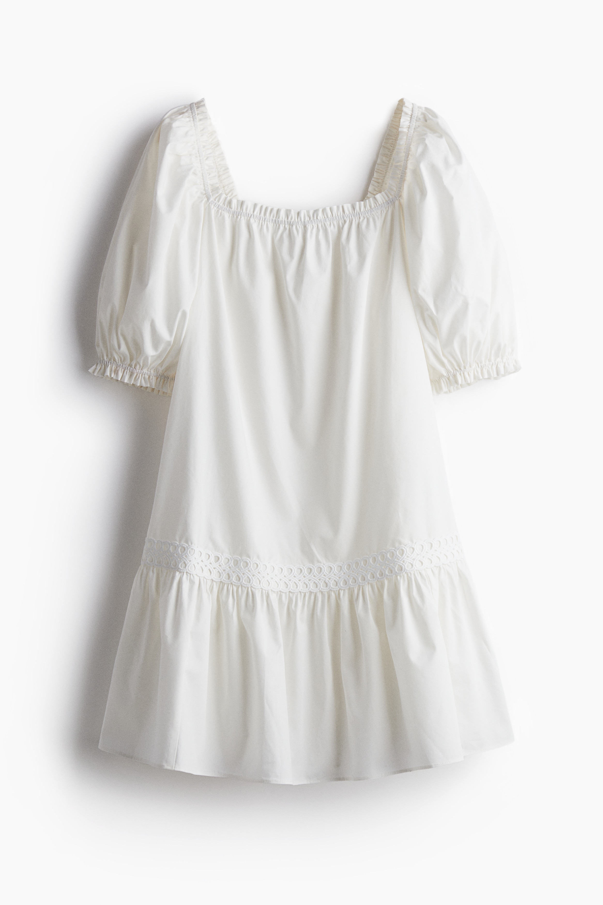 Abito in popeline con maniche a sbuffo - Bianco