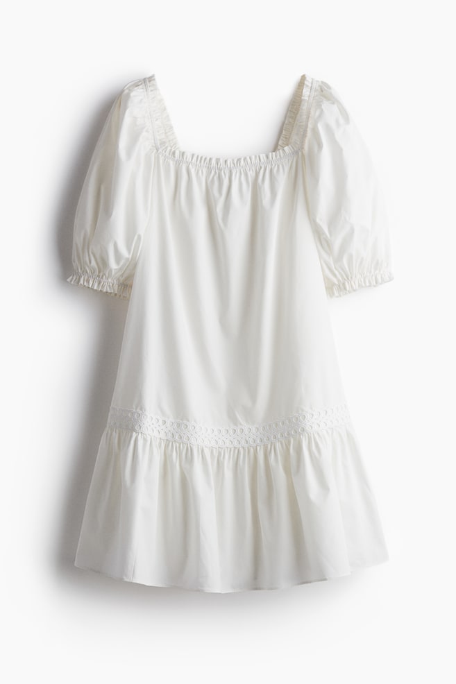 Puff-sleeved poplin dress - White - 1