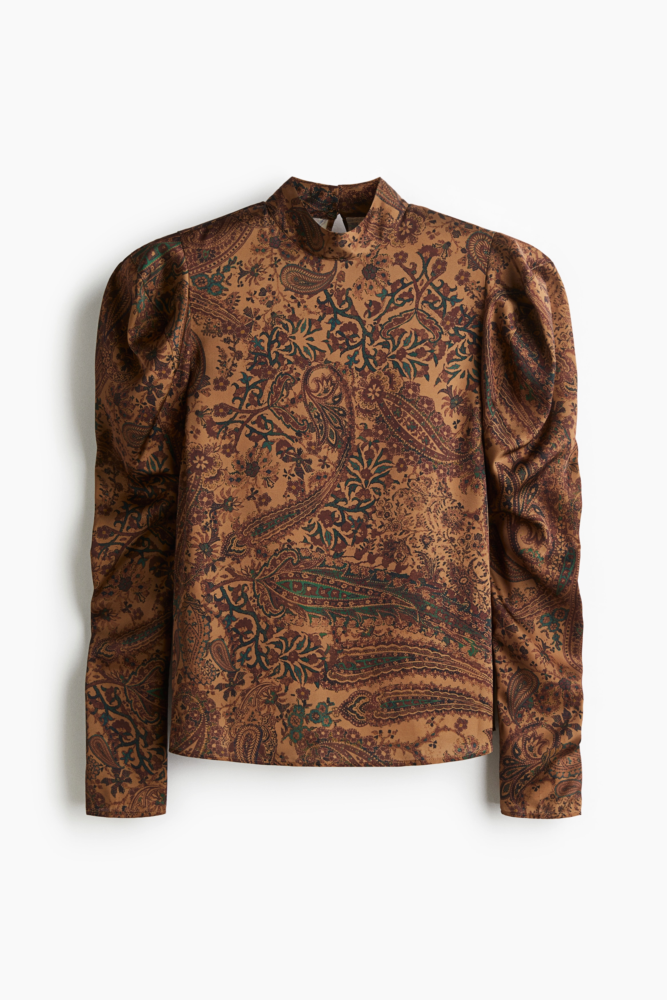 Puffos ujjú blúz - Világosbarna/törökmintás