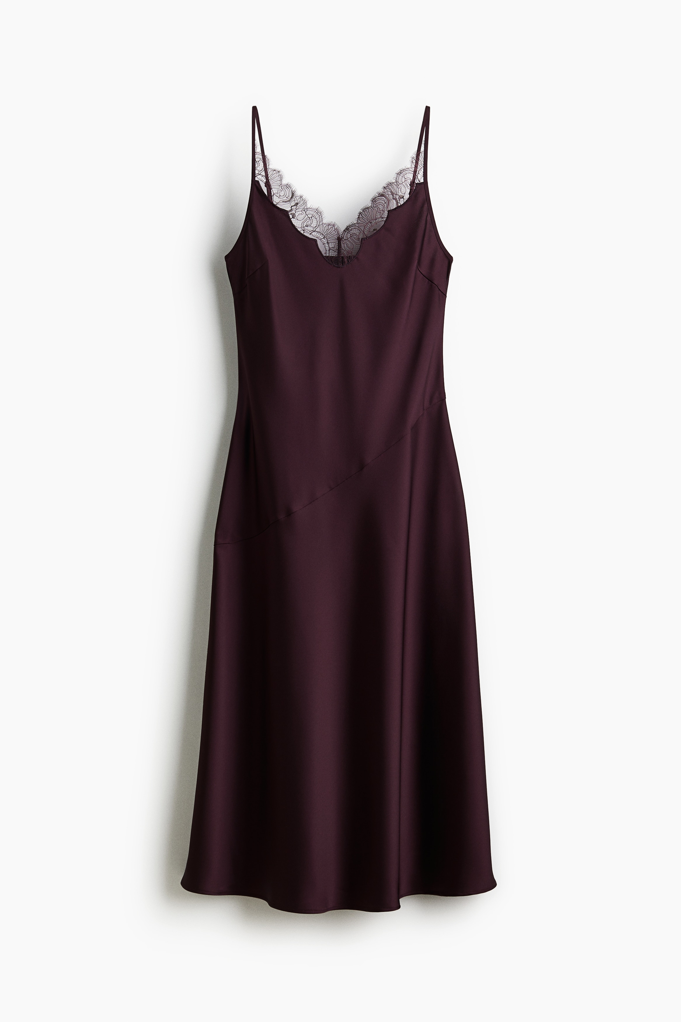 Lace-Trimmed Satin Dress - Dark plum purple