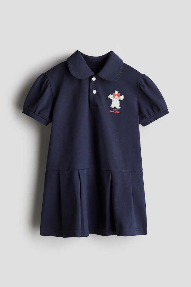 Tenniskleid aus Pikee - Marineblau/Hund - 1