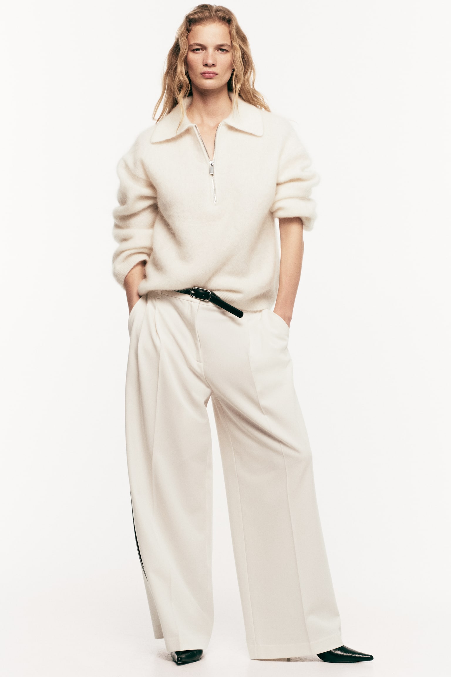 Mohair-blend zip-top jumper - Cream/Bright blue/Red striped - 3