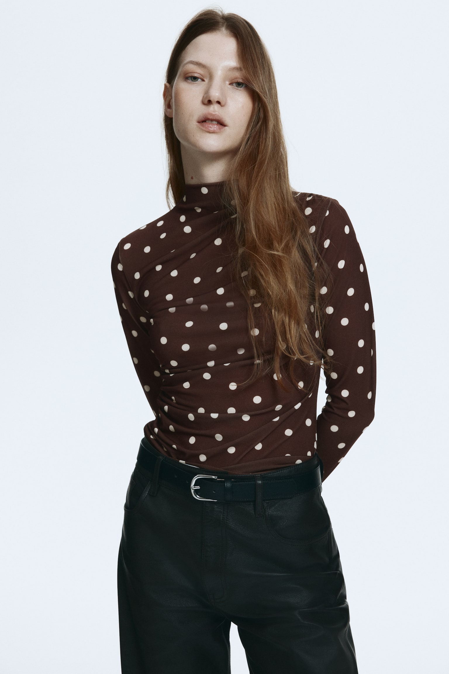 Draped jersey top - Dark brown/Polka dot - 5