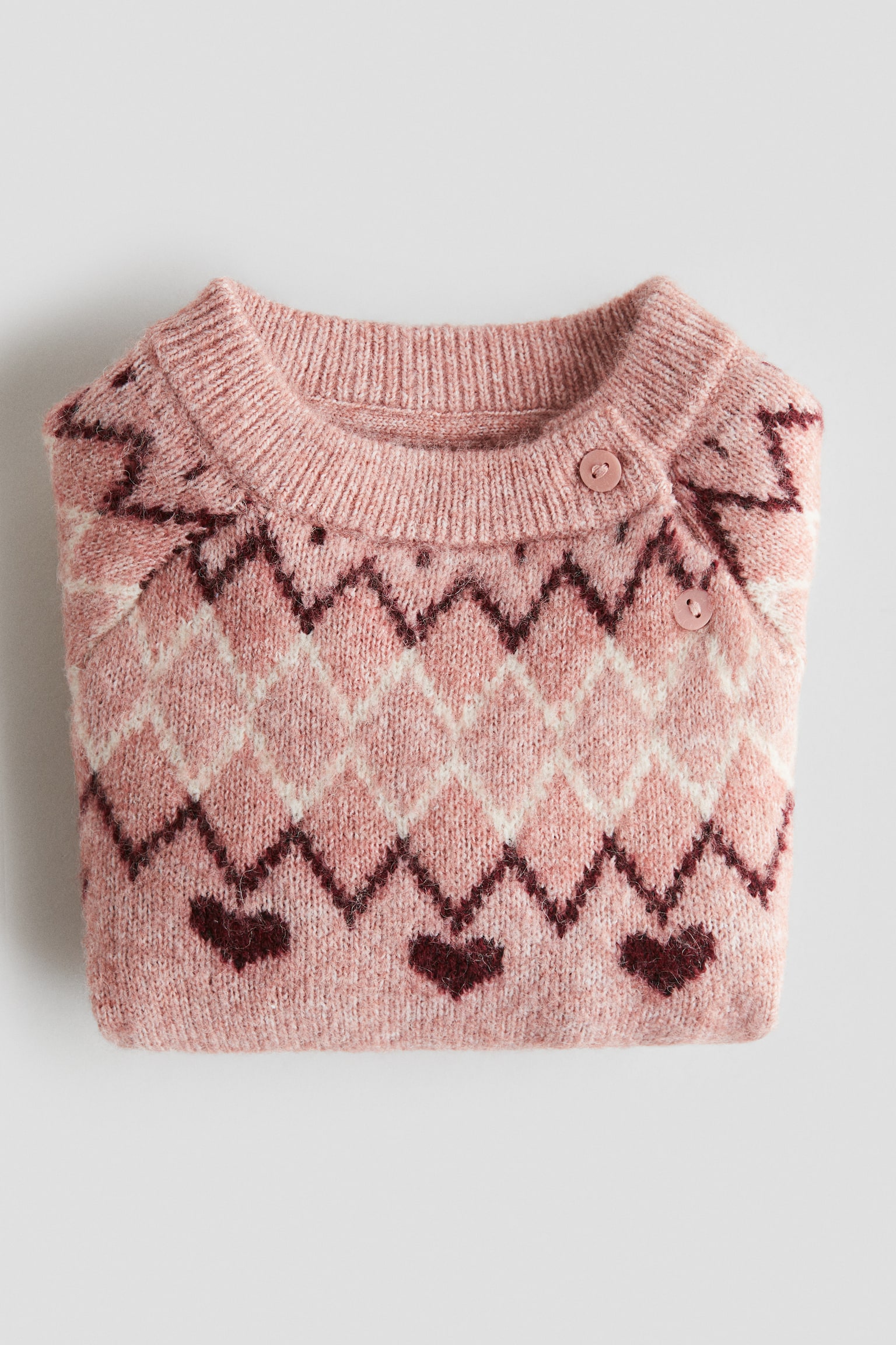 Jacquard-knit jumper - Light pink/Hearts/Light beige/Bows - 6