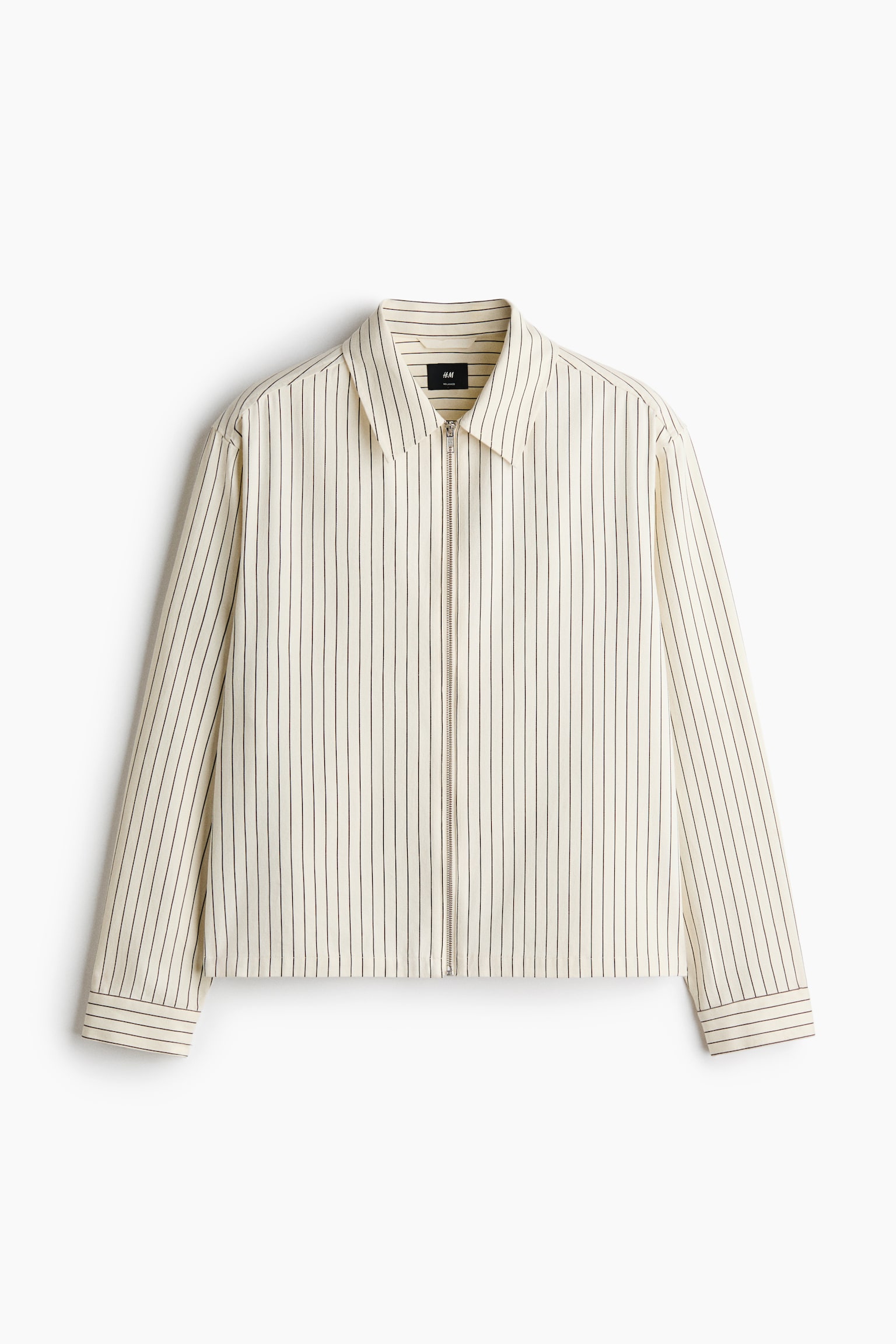 Embroidered-motif zipped overshirt - Cream/Striped